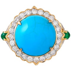 6.72 Carat Turquoise Emerald and Diamond Ring