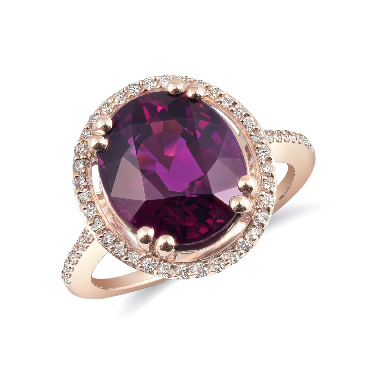6.72 Carats Neon Purple Garnet Diamonds set in 14K Rose Gold Ring In New Condition For Sale In Los Angeles, CA