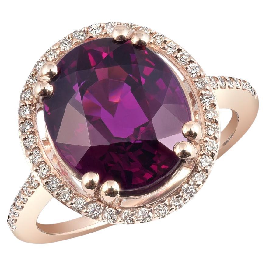 6.72 Carats Neon Purple Garnet Diamonds set in 14K Rose Gold Ring For Sale