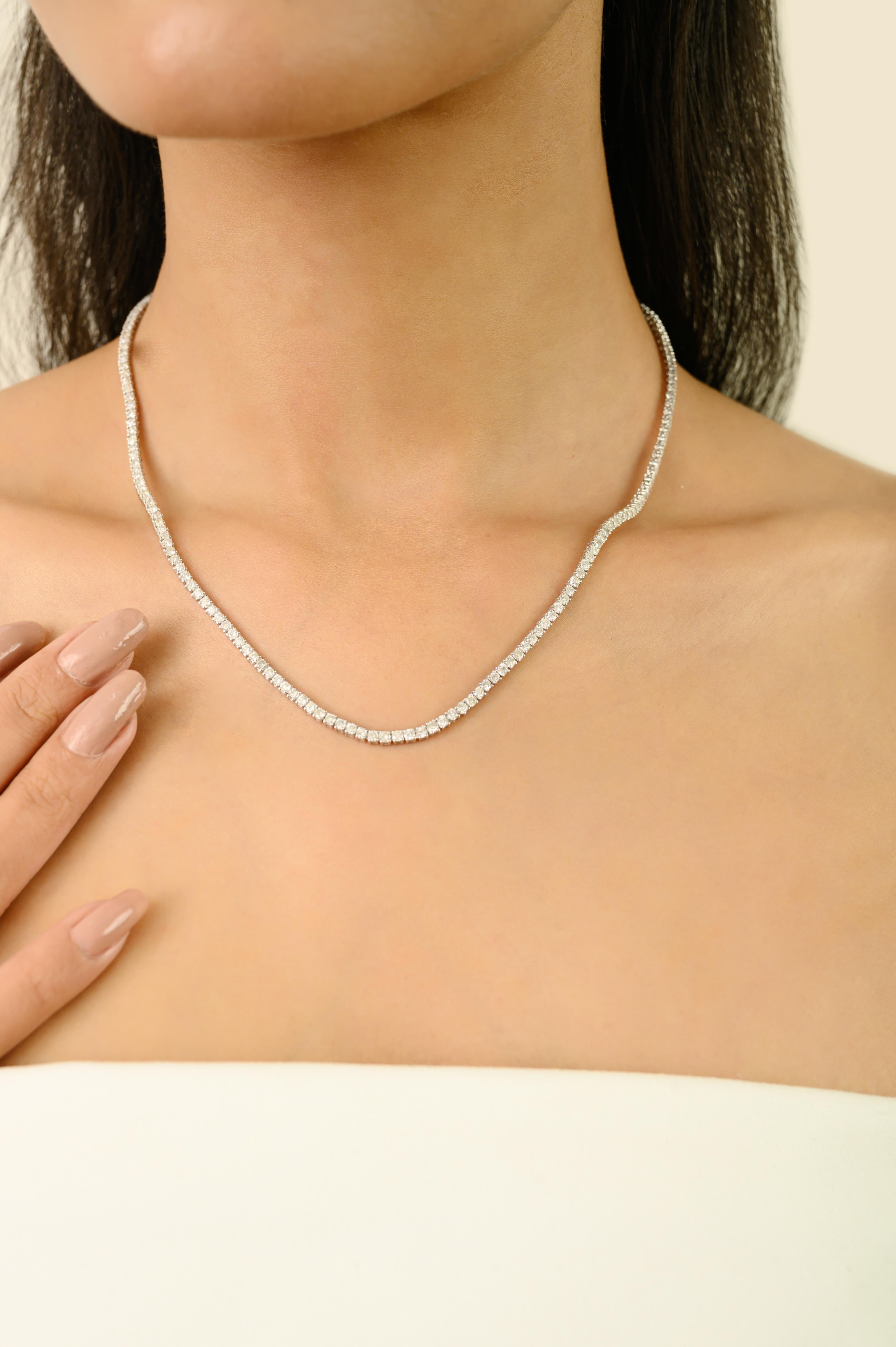 Collar de tenis con diamantes naturales de corte redondo de 6,72 qt en oro blanco de 14 quilates Regalo de lujo Corte redondo en venta