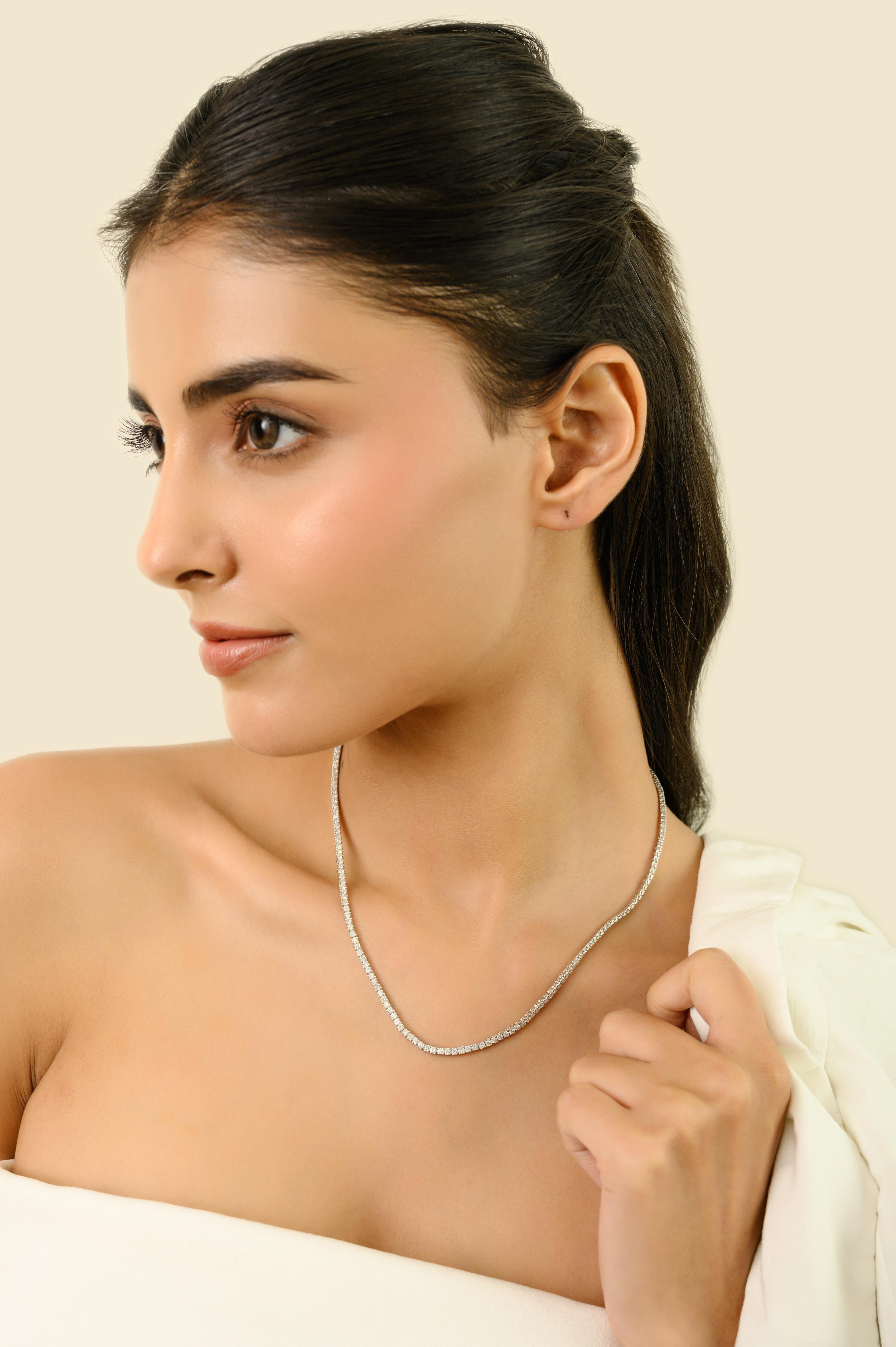 De las mujeres Collar de tenis con diamantes naturales de corte redondo de 6,72 qt en oro blanco de 14 quilates Regalo de lujo en venta