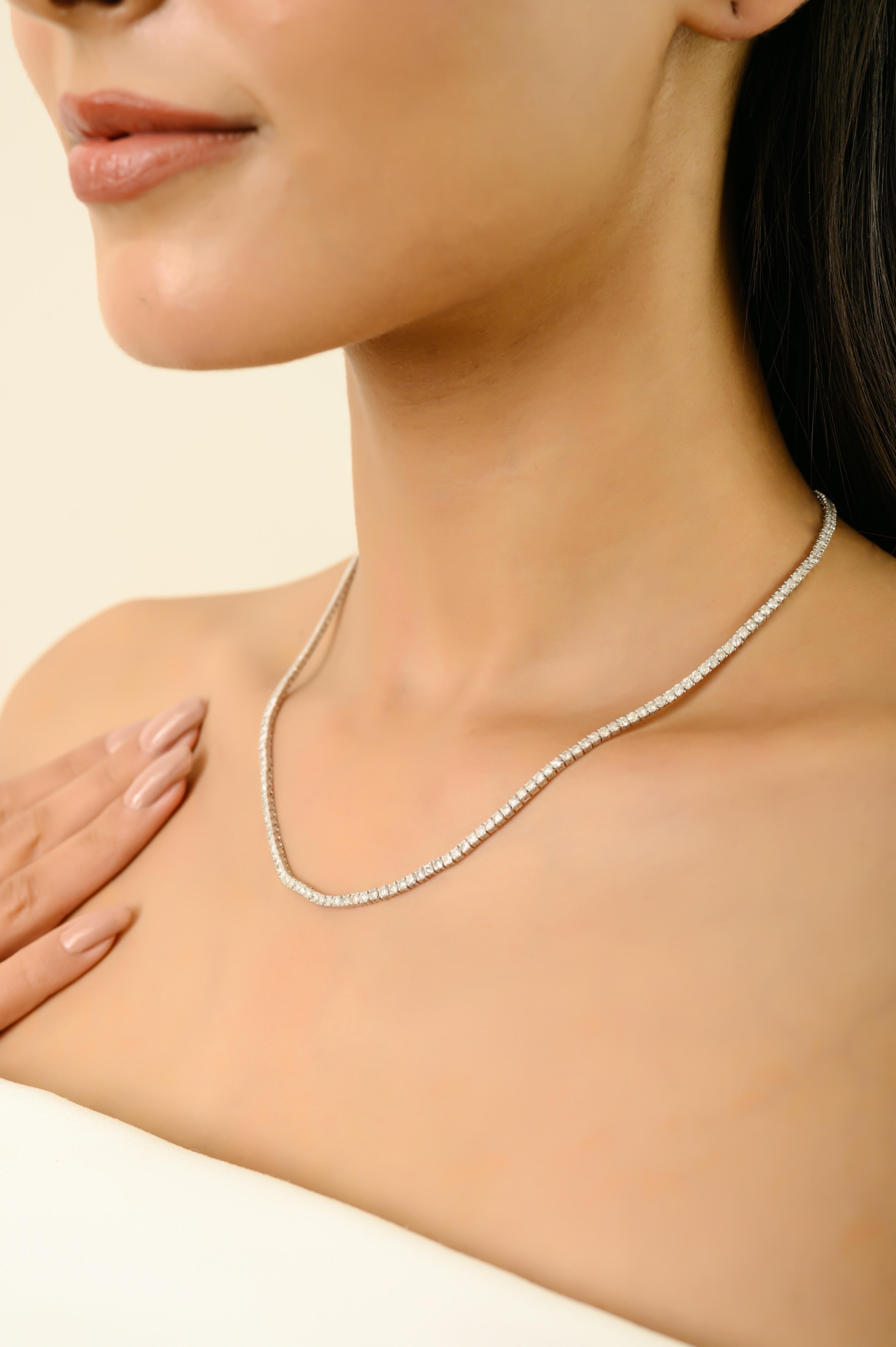 Collar de tenis con diamantes naturales de corte redondo de 6,72 qt en oro blanco de 14 quilates Regalo de lujo en venta 2