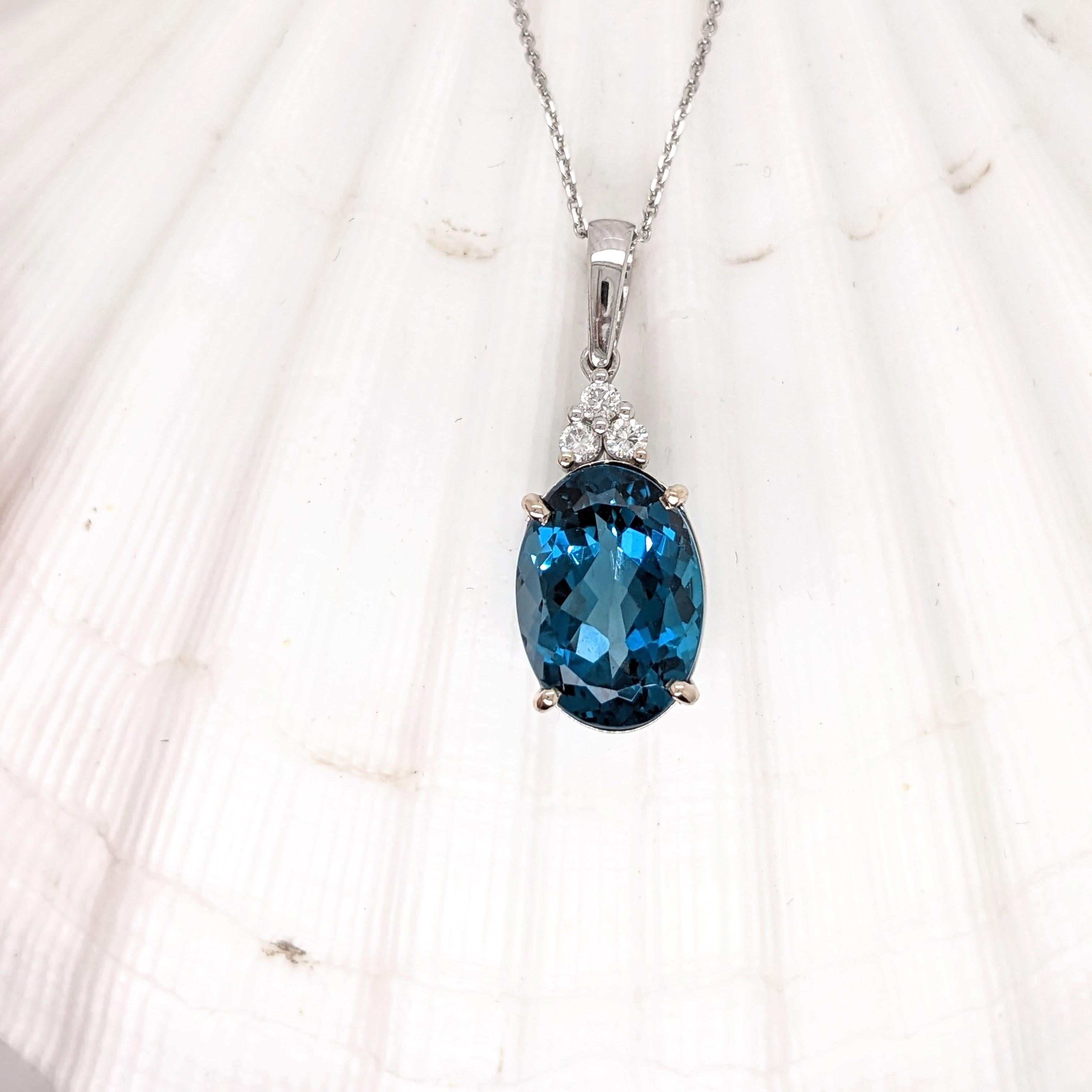 6.72ct London Blue Topaz Pendant w Natural Diamonds in Solid 14K Gold Oval 14x10 For Sale 1