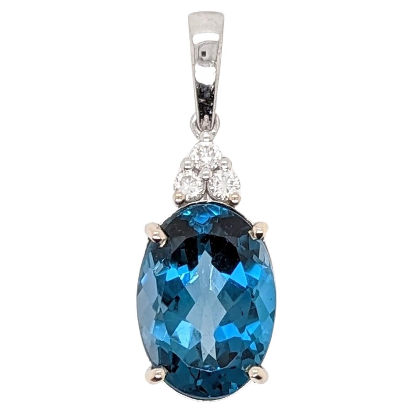 6.72ct London Blue Topaz Pendant w Natural Diamonds in Solid 14K Gold Oval 14x10 For Sale