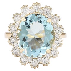 Natural Aquamarine Diamond Ring In 14 Karat Yellow Gold