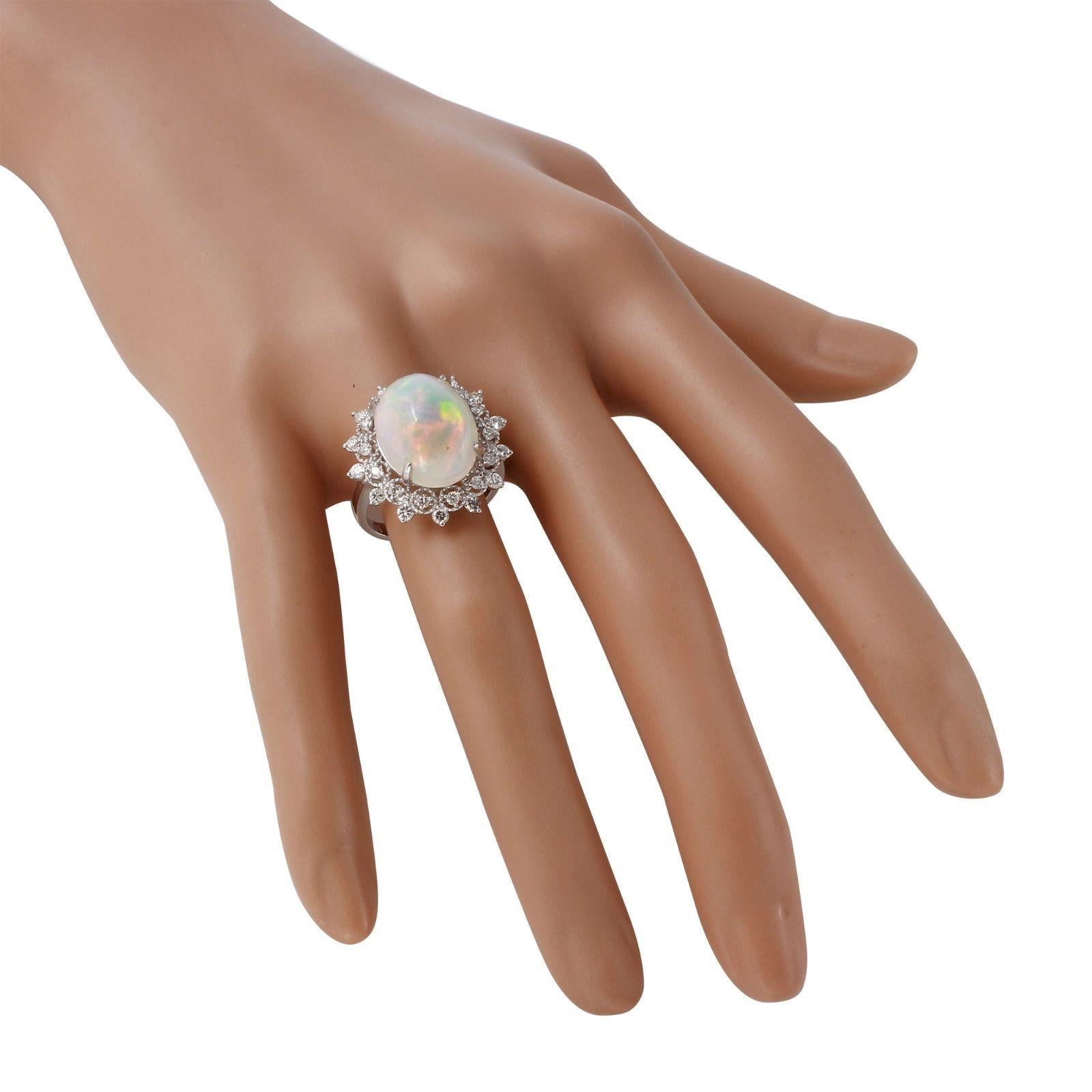 Women's 6.73 Ct Natural Impressive Ethiopian Opal and Diamond 14K Solid White Gold Ring For Sale