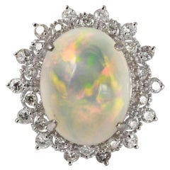 6.73 Ct Natural Impressive Ethiopian Opal and Diamond 14K Solid White Gold Ring