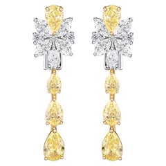 6.73 ct Natural Marquise Diamond Star Cluster Drop Earrings, 18K Two-Tone Gold