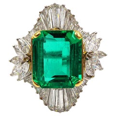 6.73ct Columbian Emerald Diamond Platinum Ring SZ 7 Gubelin Certified