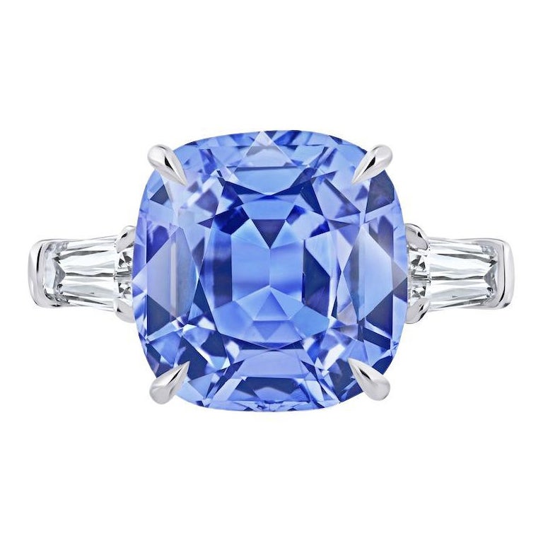 6.74 Carat Cushion Blue Sapphire and Diamond Platinum Ring For Sale
