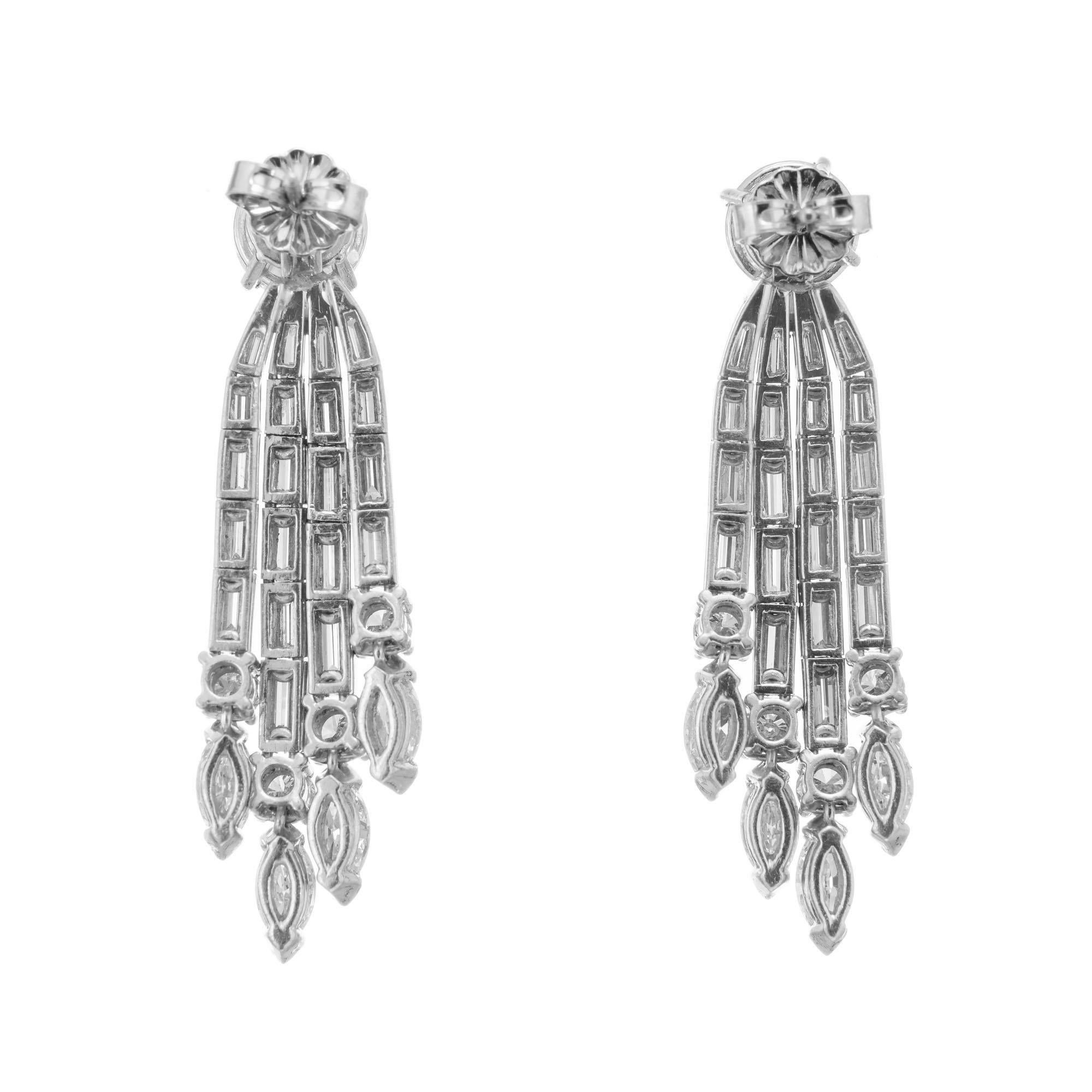 6.74 Carat Diamond Platinum Dangle Drop Earrings In Good Condition In Stamford, CT