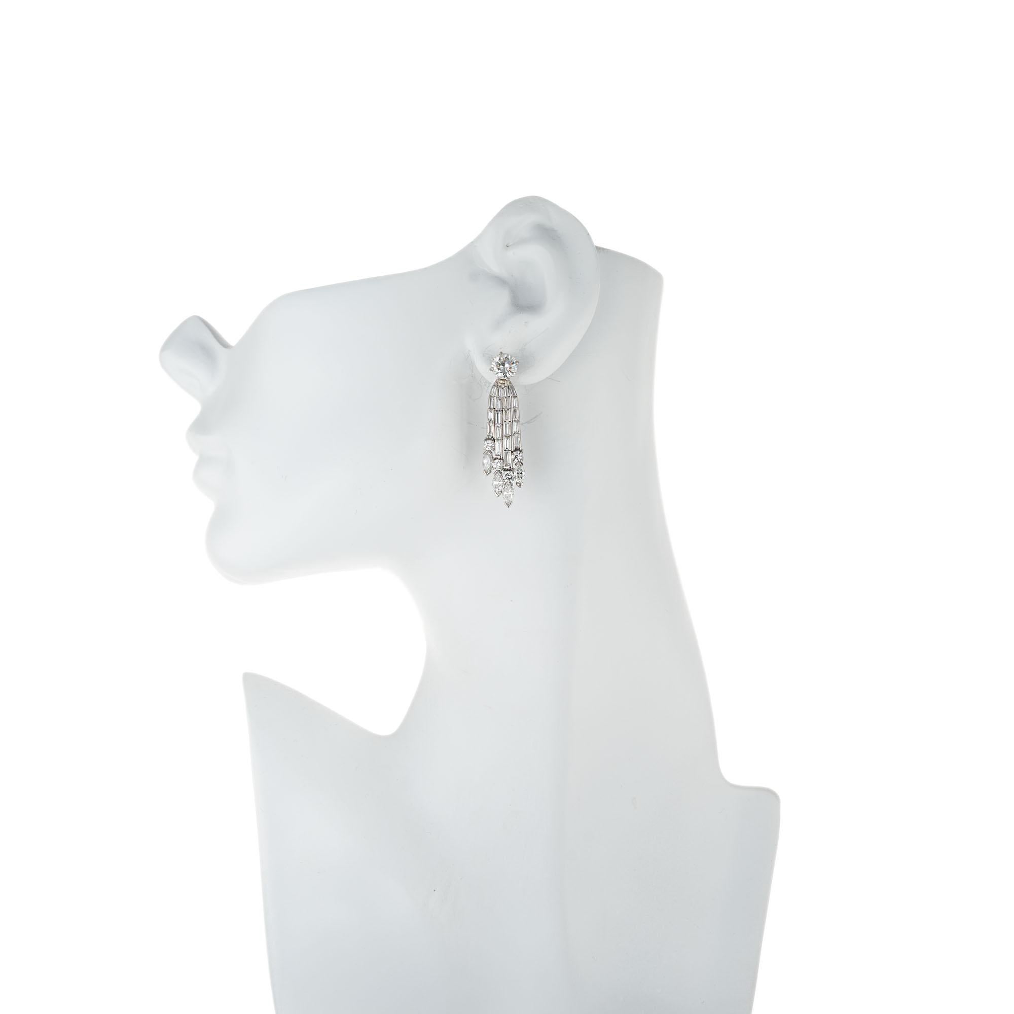 6.74 Carat Diamond Platinum Dangle Drop Earrings 3