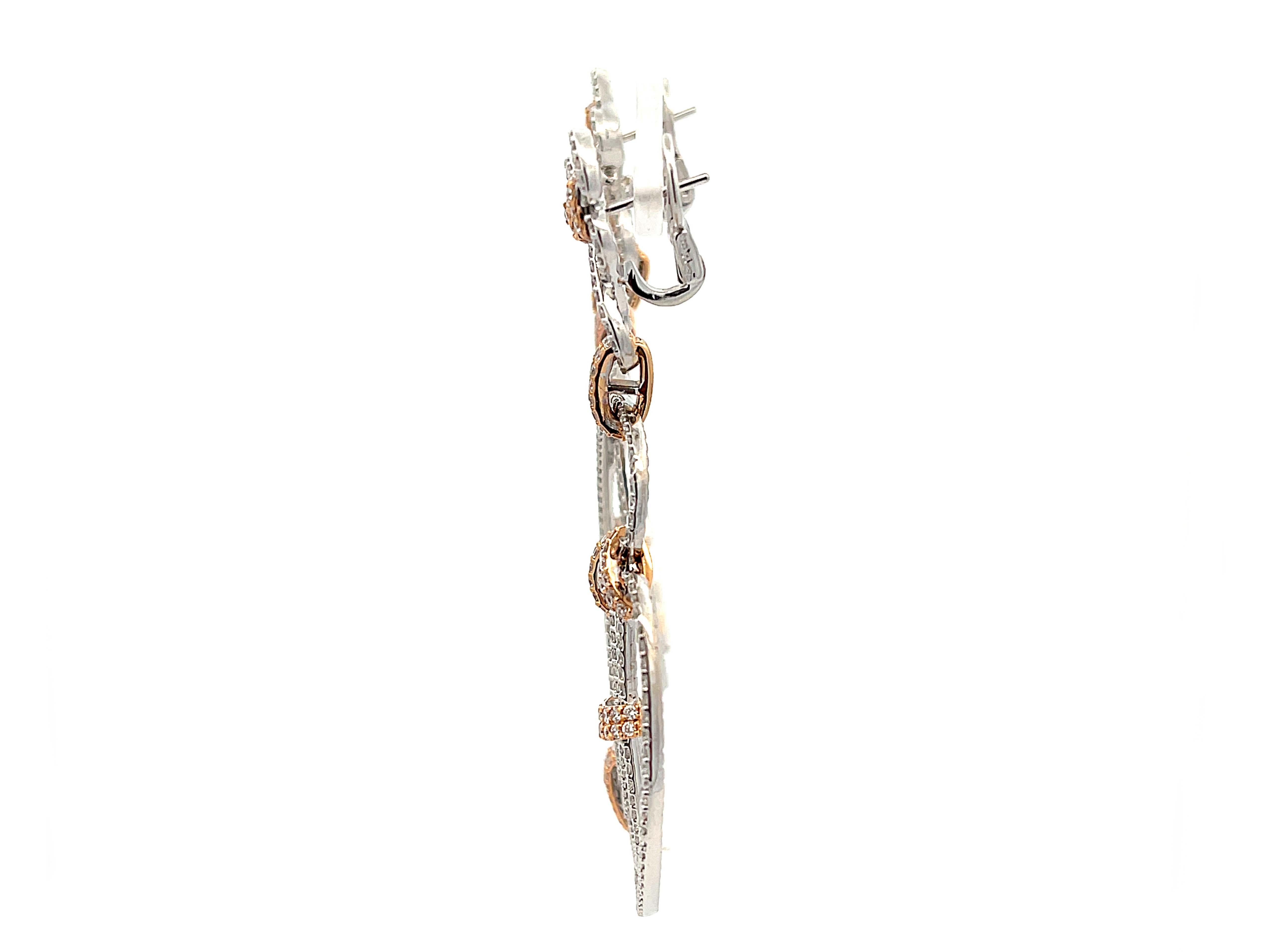 Donna Orecchini con diamanti grandi da 6,74 carati in oro bianco 18 carati con accenti in oro rosa in vendita