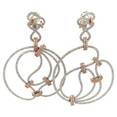 6.74 Carat Large Diamond Earrings in 18k White Gold with Rose Gold Accents