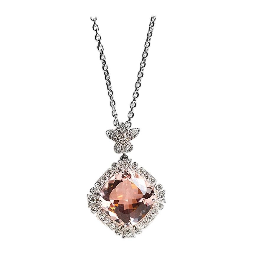 6.74 Carat Morganite and White Diamond Pendant, 0.45 Carat D/E, VVS For Sale