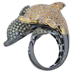 6.74 Carat Total Weight Diamond Double Dolphin 18K Rose & Black Gold Bypass Ring