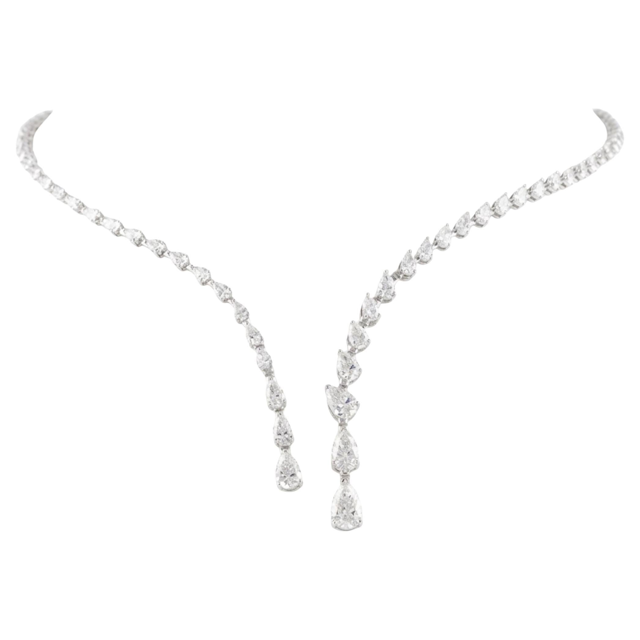 6.74 Ct Natural SI/H Diamond Collar Open Drop Necklace 14 Karat White Gold