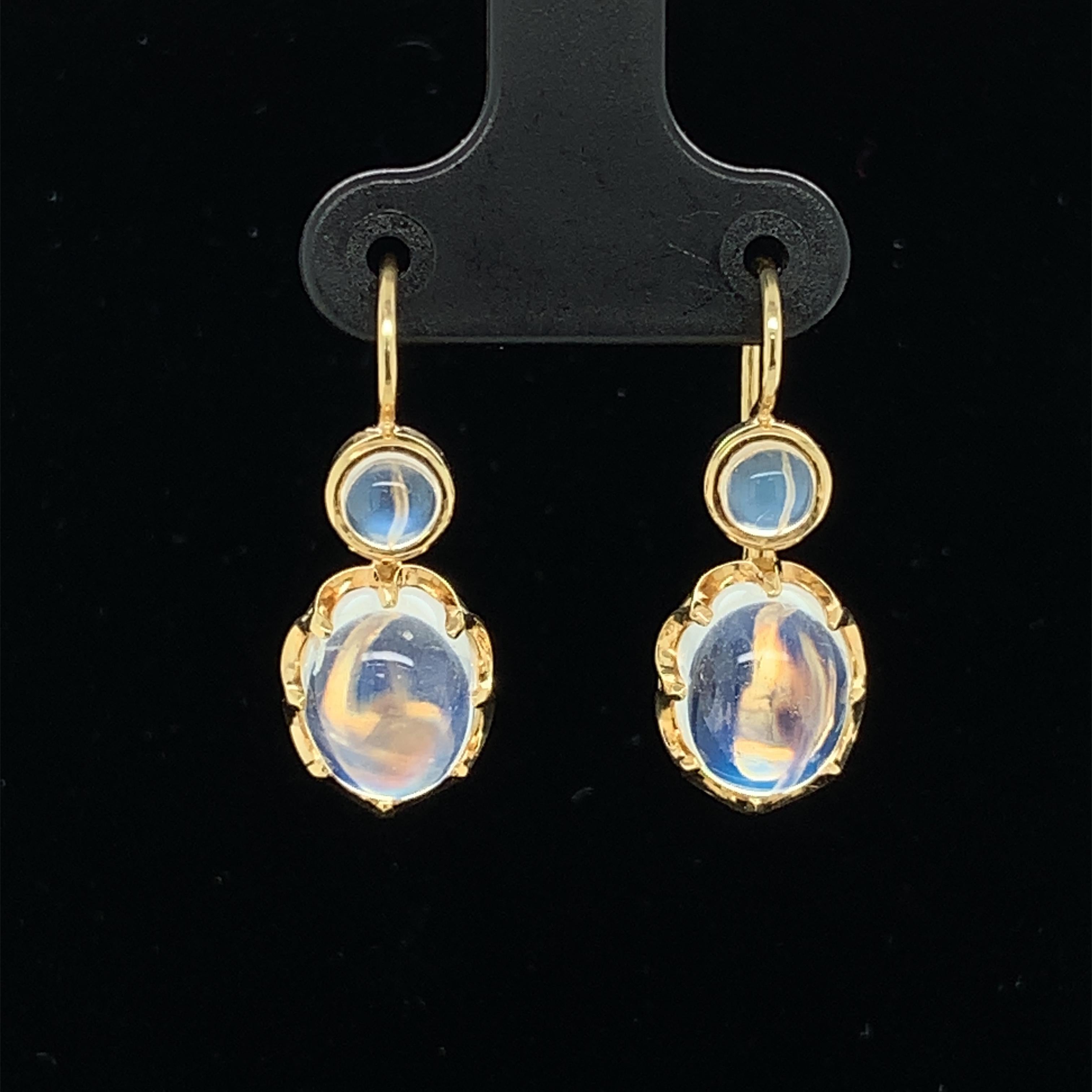 6.74 ct. t.w. Moonstone Oval, Round Cabochon, Yellow Gold Wire Drop Earrings 4