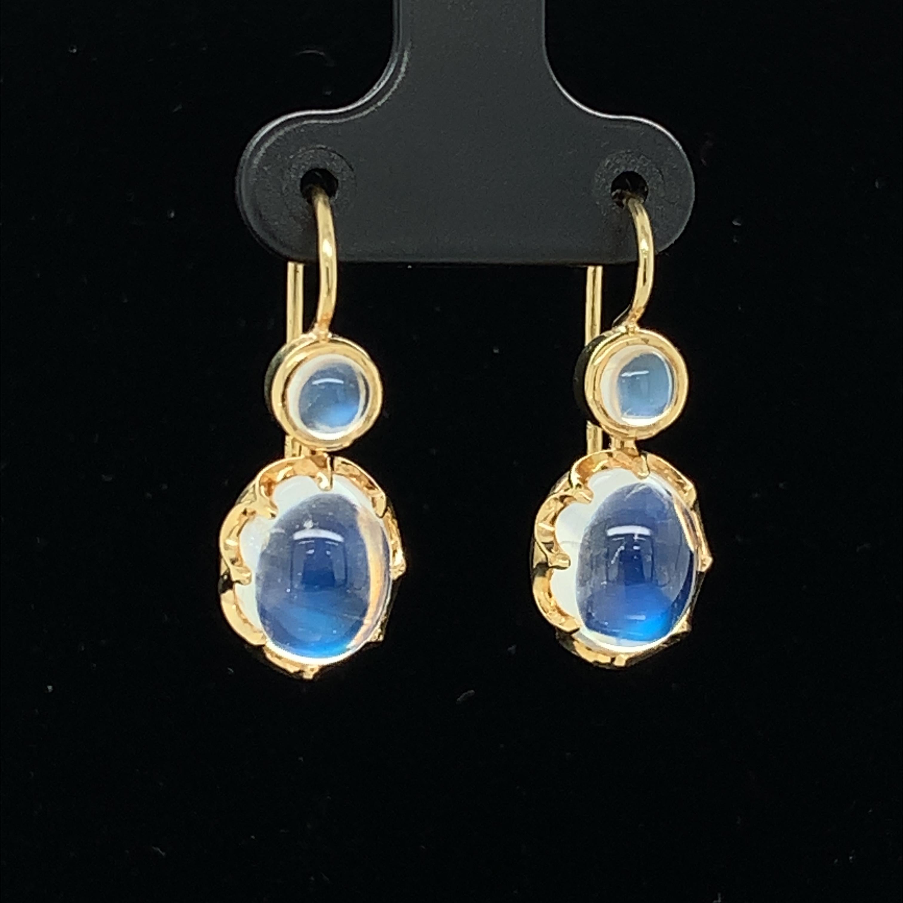 Artisan 6.74 ct. t.w. Moonstone Oval, Round Cabochon, Yellow Gold Wire Drop Earrings