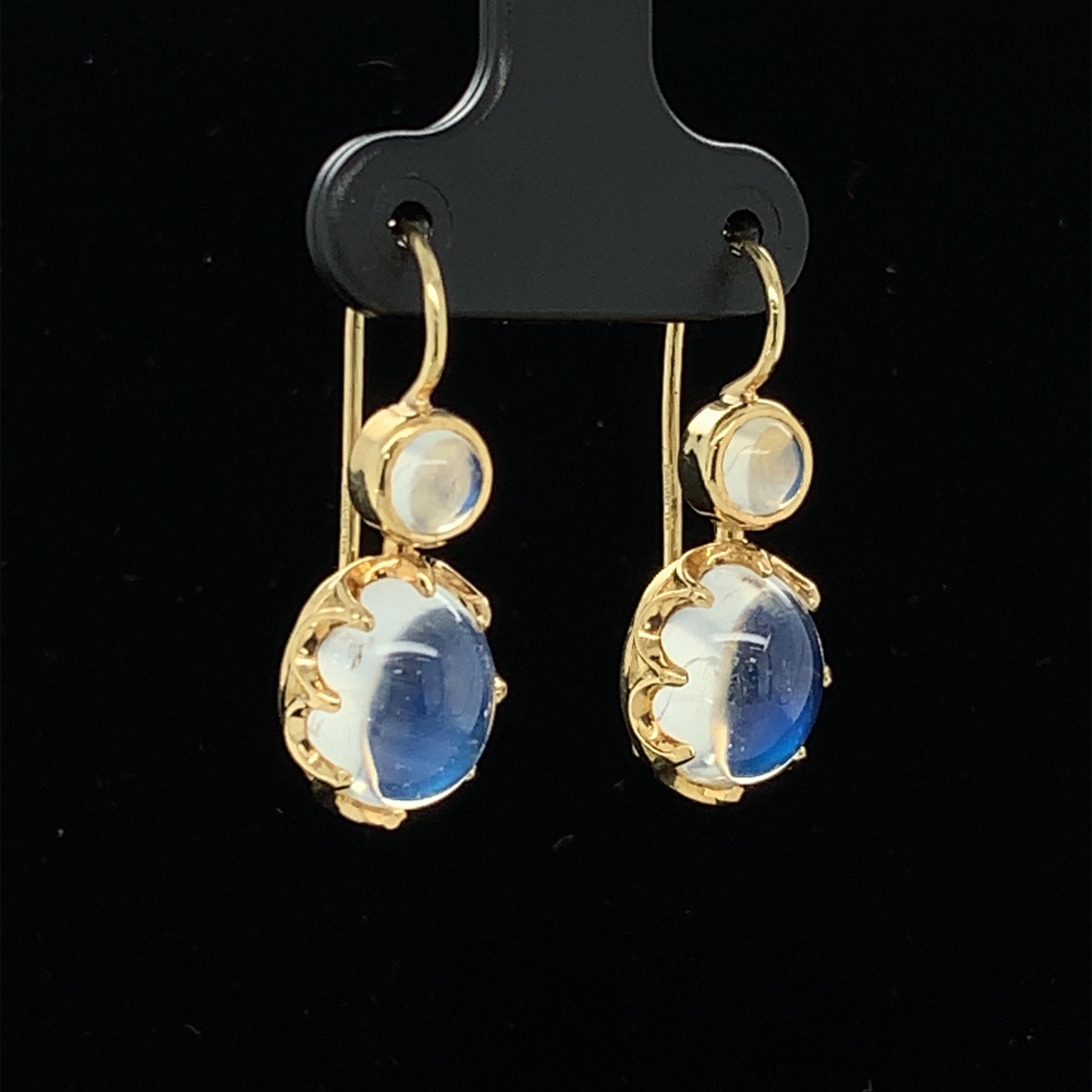 Women's 6.74 ct. t.w. Moonstone Oval, Round Cabochon, Yellow Gold Wire Drop Earrings