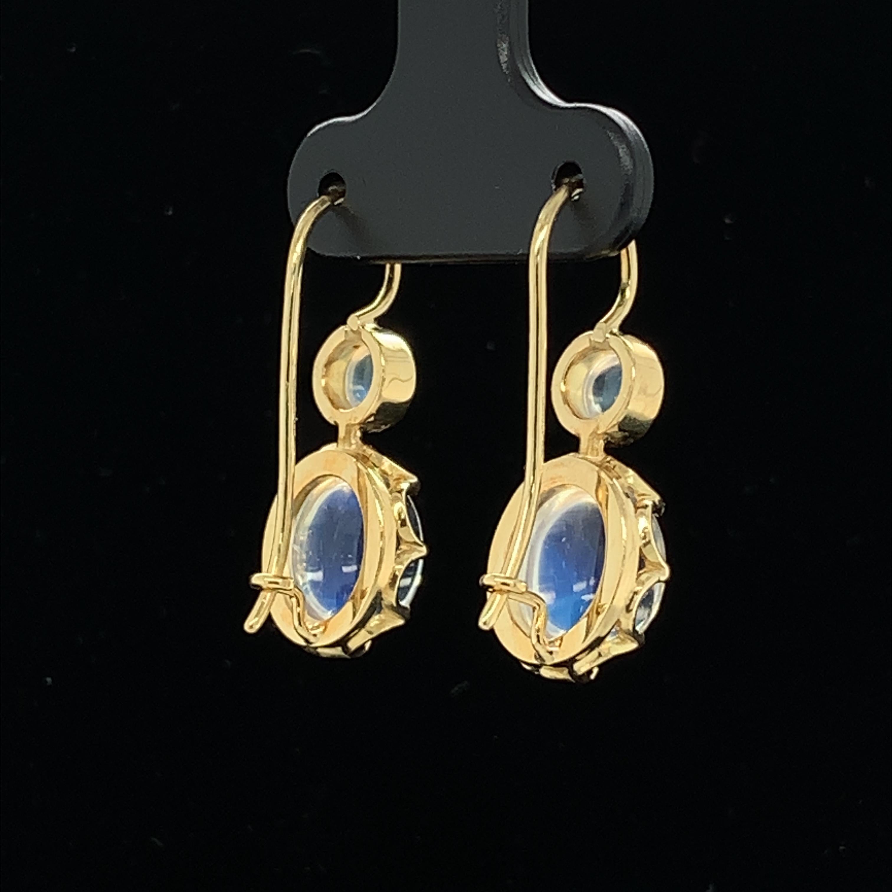 6.74 ct. t.w. Moonstone Oval, Round Cabochon, Yellow Gold Wire Drop Earrings 2