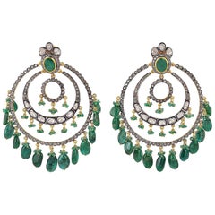 67.41 Carat Emerald Rose Cut Diamond Earrings