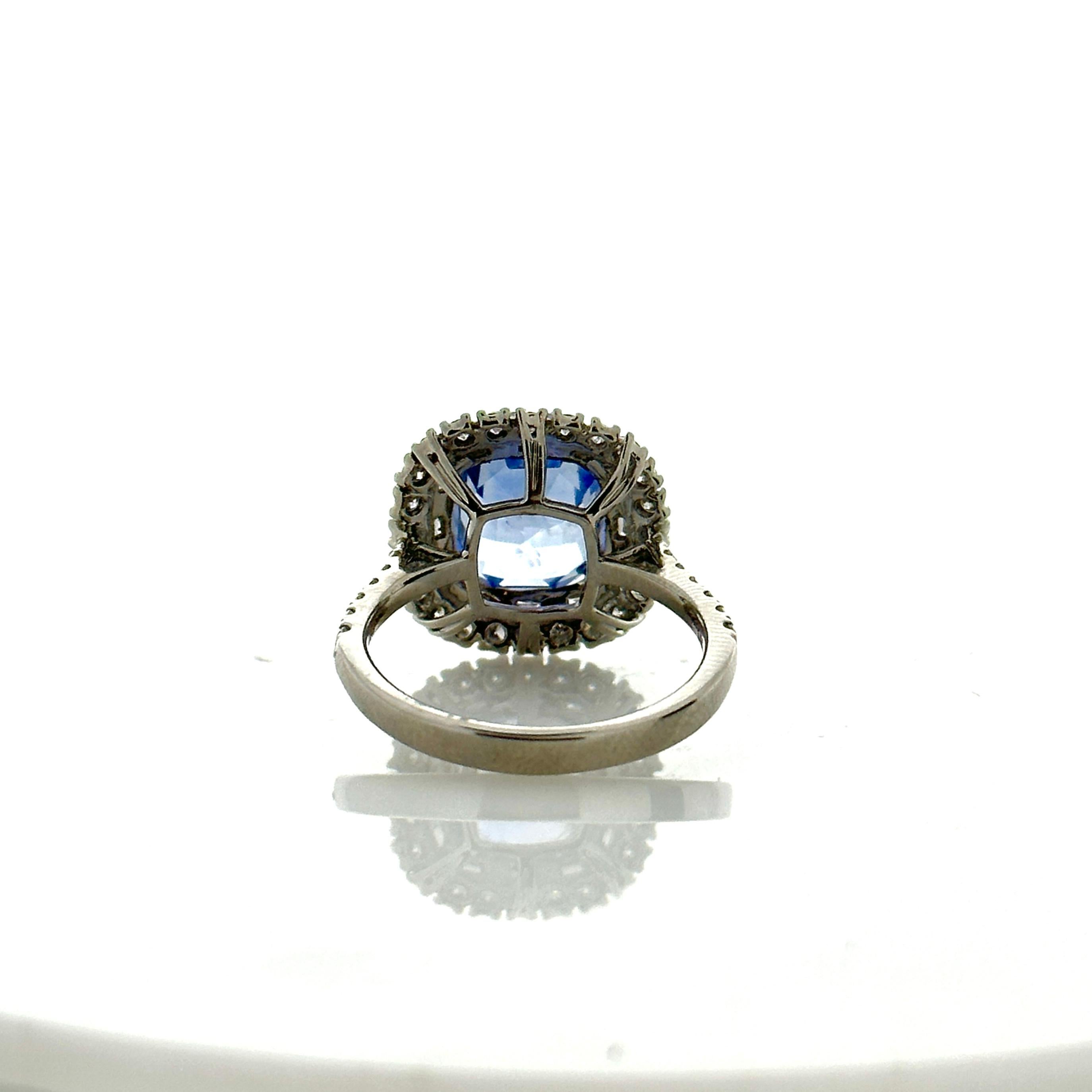 Contemporary 6.74CTW Blue Sapphire and 0.89CTW Diamond Ring in 14K White Gold For Sale