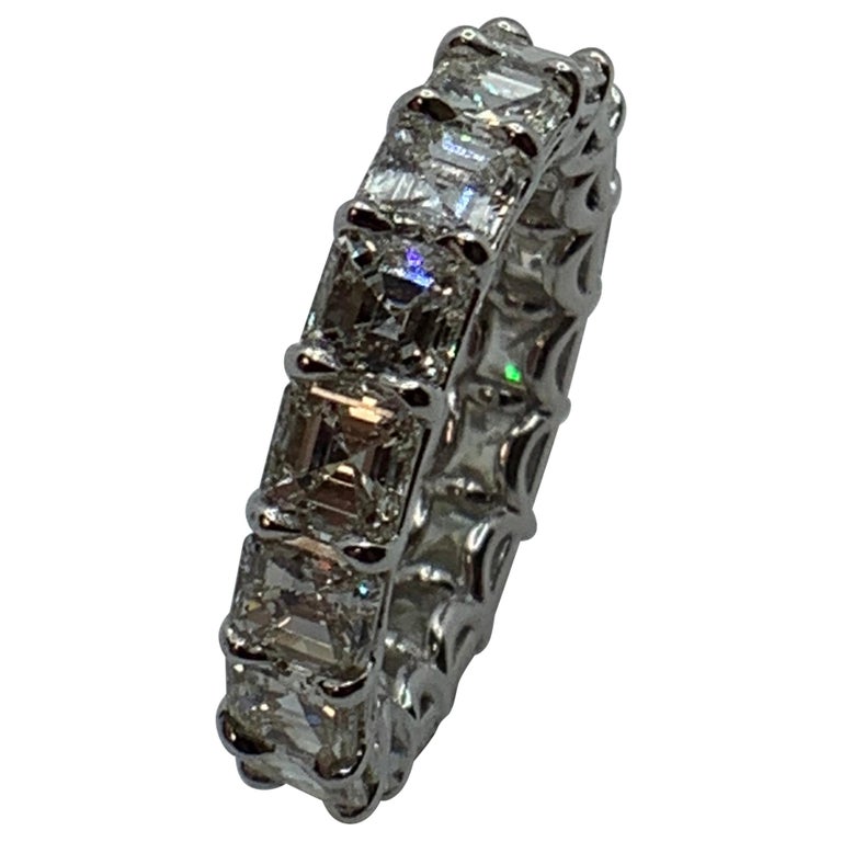 6.75 Carat Asscher Cut Eternity Band Wedding Ring For Sale at 1stDibs