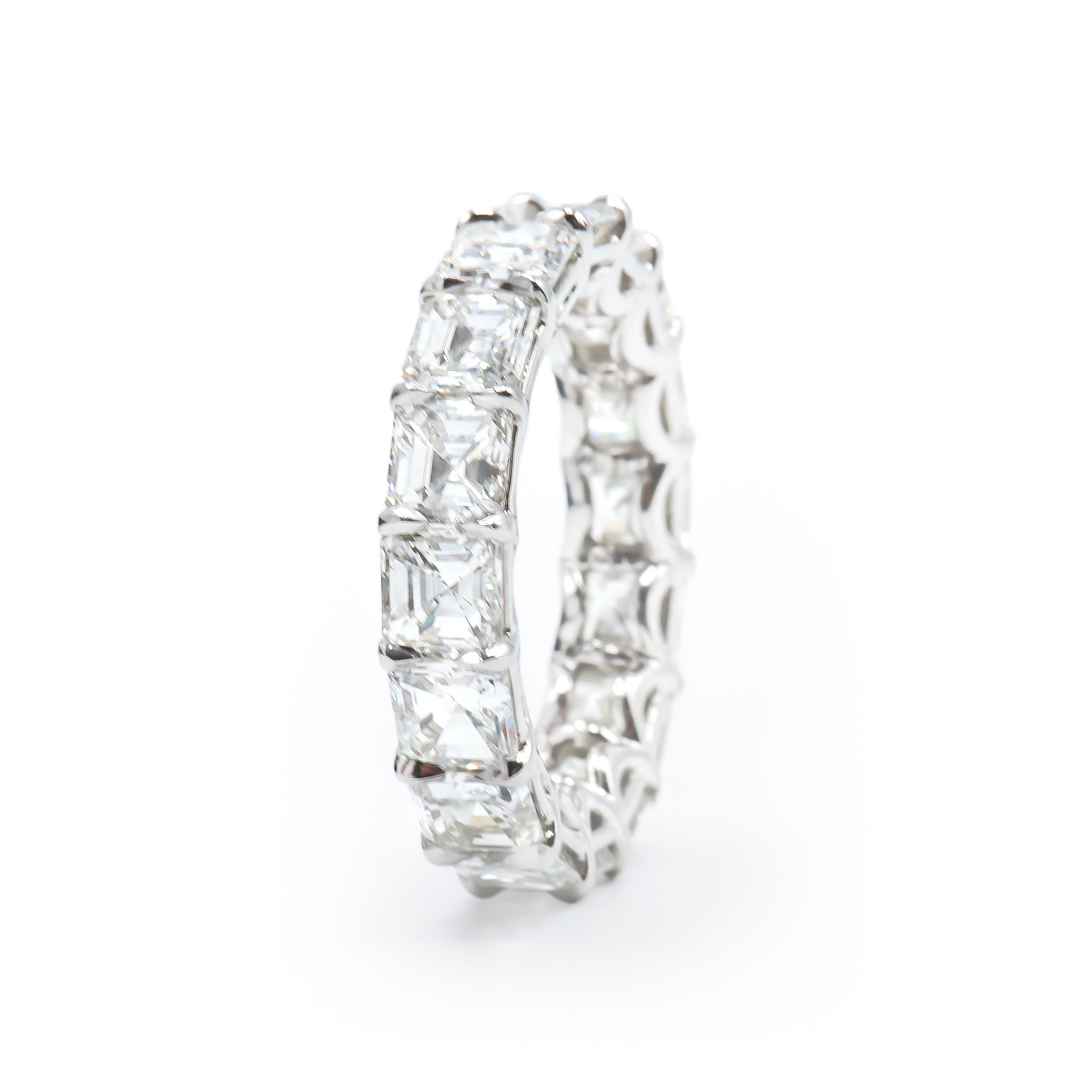 6.75 Carat Asscher Cut Eternity Band Wedding Ring For Sale