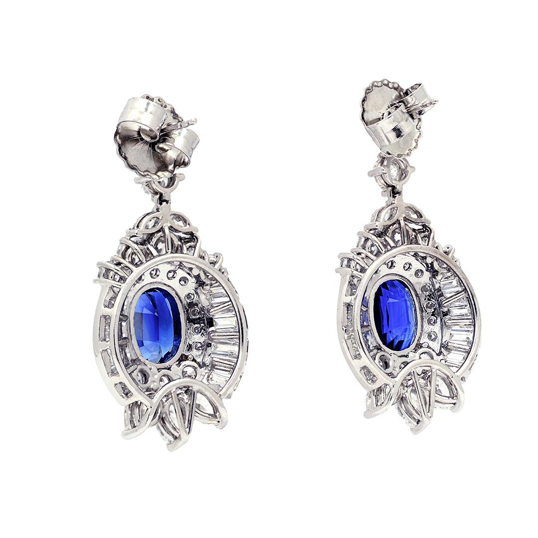 6.75 Carat Blue Sapphire and 8 Carat Diamond Platinum Drop Earrings 5