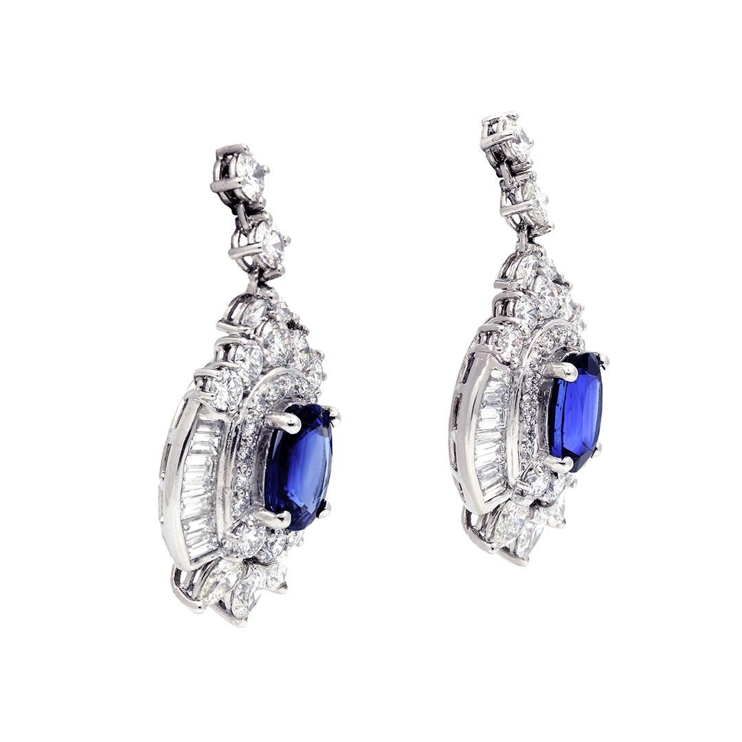 6.75 Carat Blue Sapphire and 8 Carat Diamond Platinum Drop Earrings 1