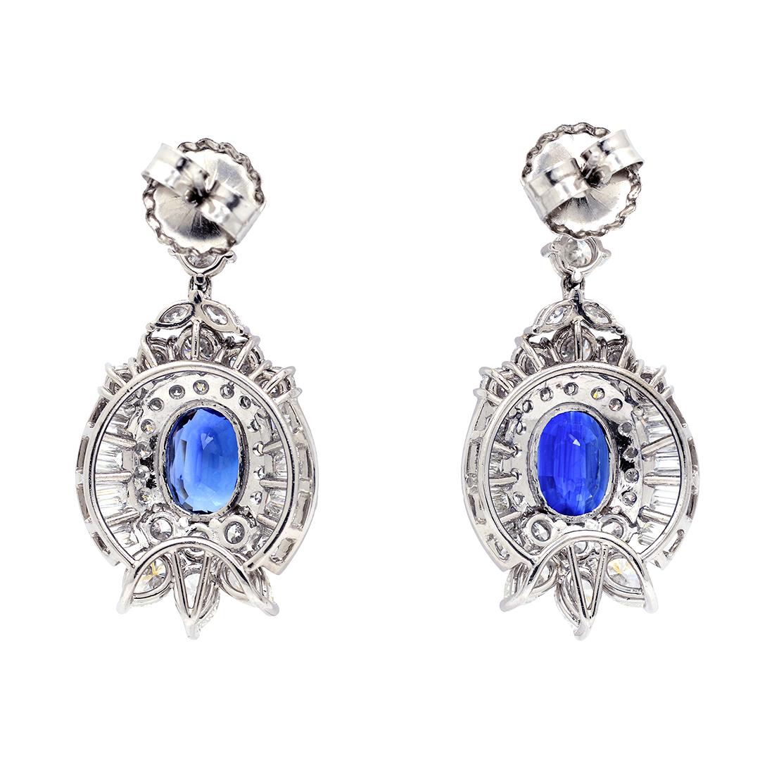 6.75 Carat Blue Sapphire and 8 Carat Diamond Platinum Drop Earrings 3
