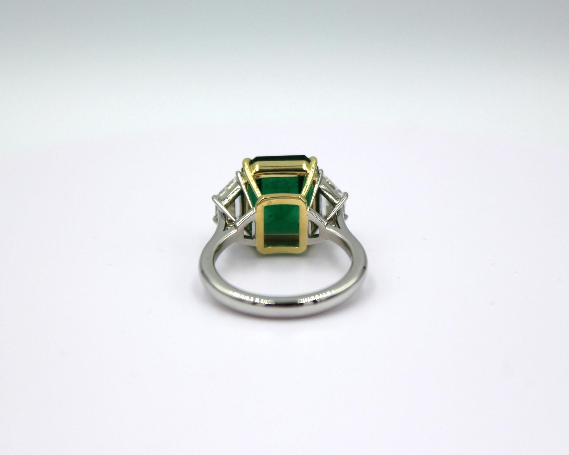 Emerald Cut 6.75 Carat Emerald & Diamond Ring  For Sale