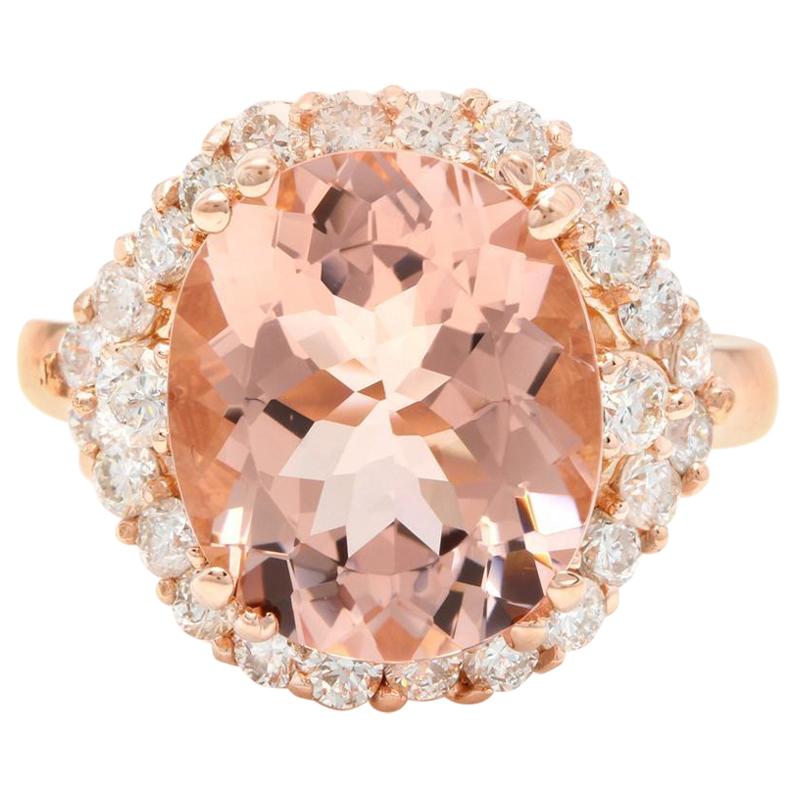 6.75 Carat Exquisite Natural Morganite and Diamond 18 Karat Solid Rose Gold Ring For Sale