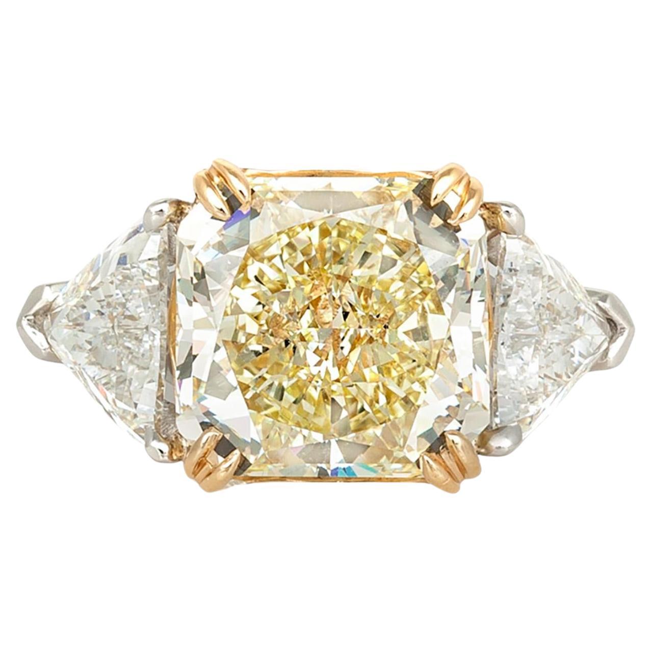 6.75 Carat Fancy Yellow Square Radiant Diamond Engagement Ring
