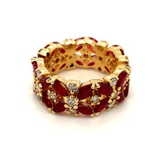 6.75 Carat Natural Diamond and Ruby Ring Band 14 Karat Yellow Gold