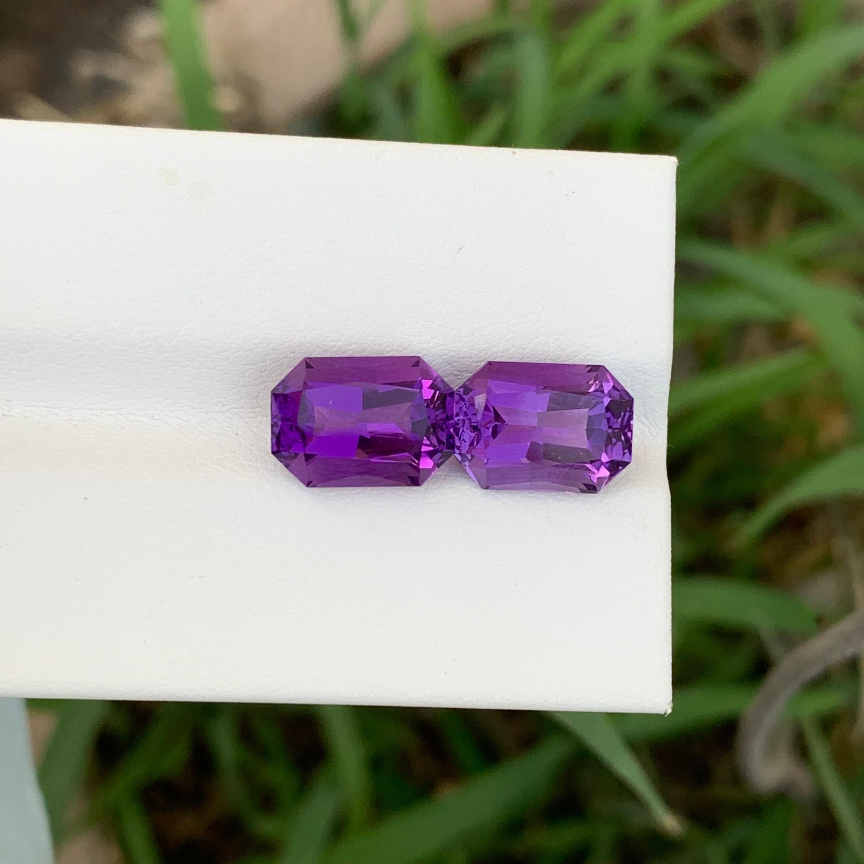 6,75 Karat natürlicher loser Amethyst Paar Smaragd Form Edelstein für die Schmuckherstellung im Angebot 5