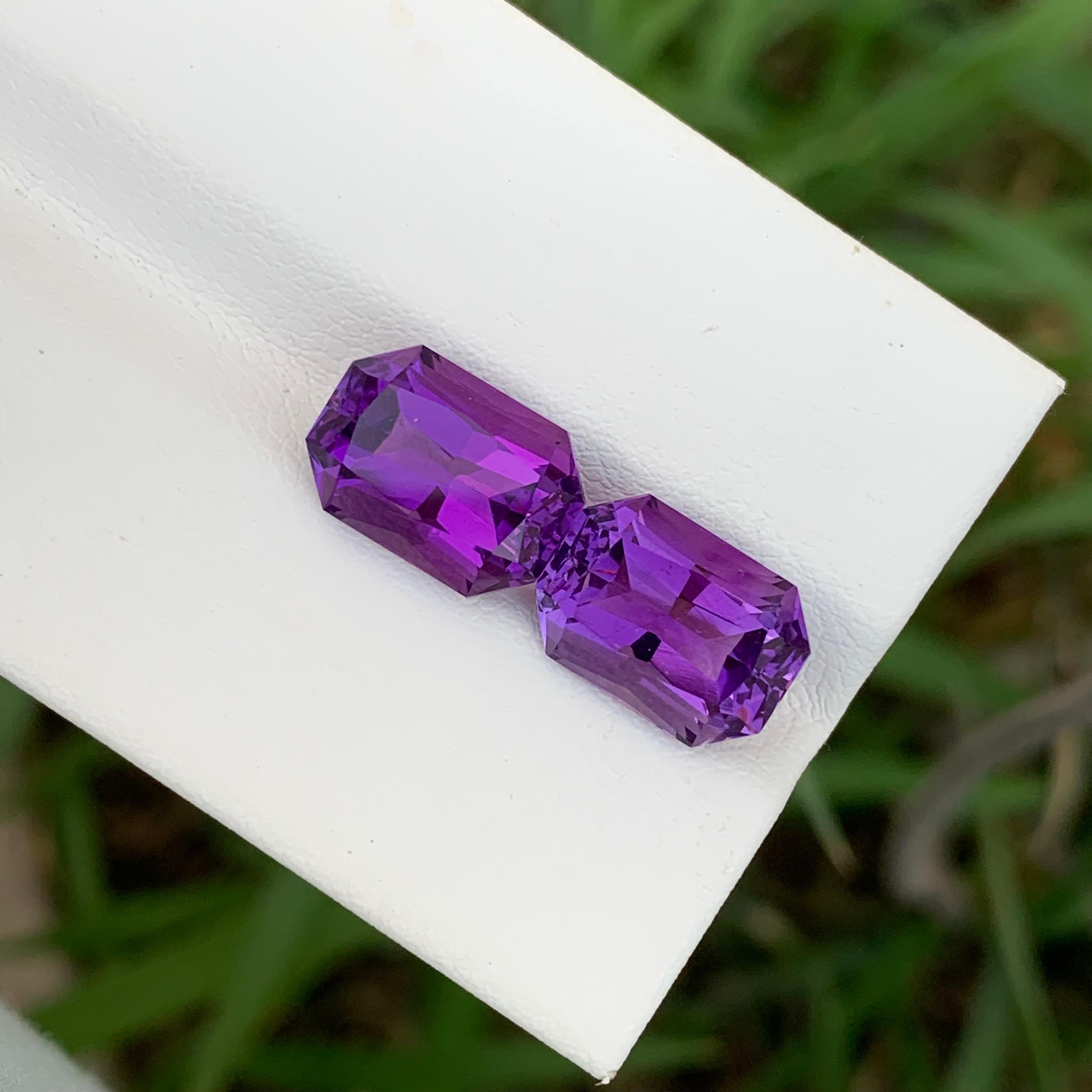 6,75 Karat natürlicher loser Amethyst Paar Smaragd Form Edelstein für die Schmuckherstellung im Zustand „Neu“ im Angebot in Peshawar, PK