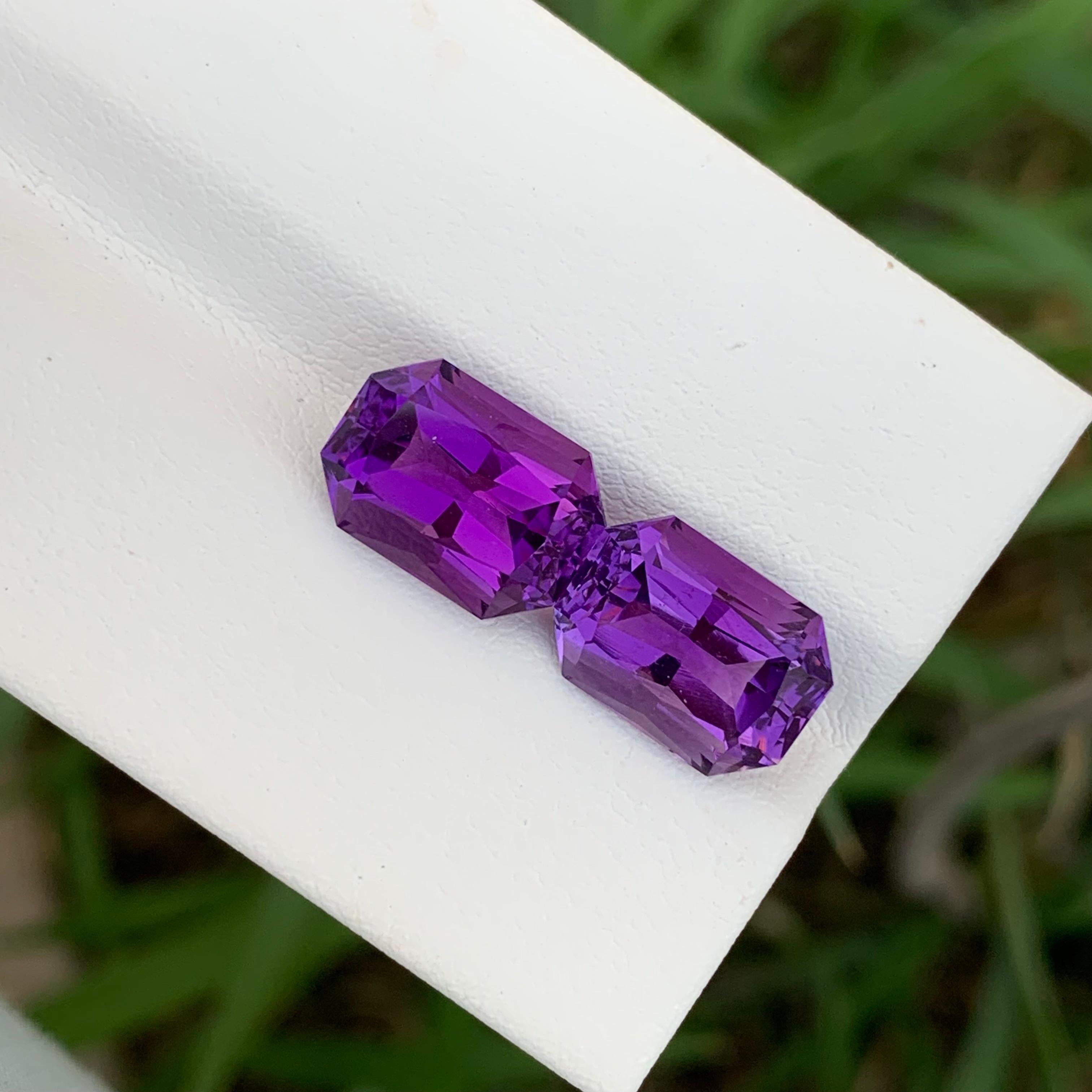 6,75 Karat natürlicher loser Amethyst Paar Smaragd Form Edelstein für die Schmuckherstellung für Damen oder Herren im Angebot