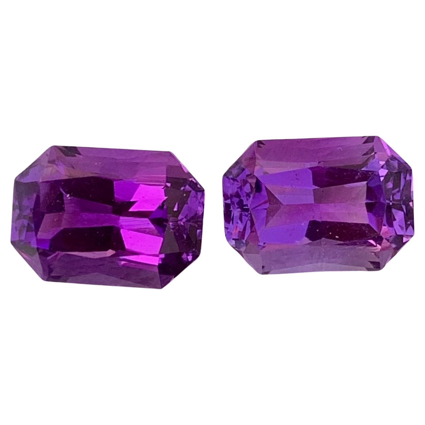 6.75 Carat Natural Loose Amethyst Pair Emerald Shape Gem For Jewellery Making 