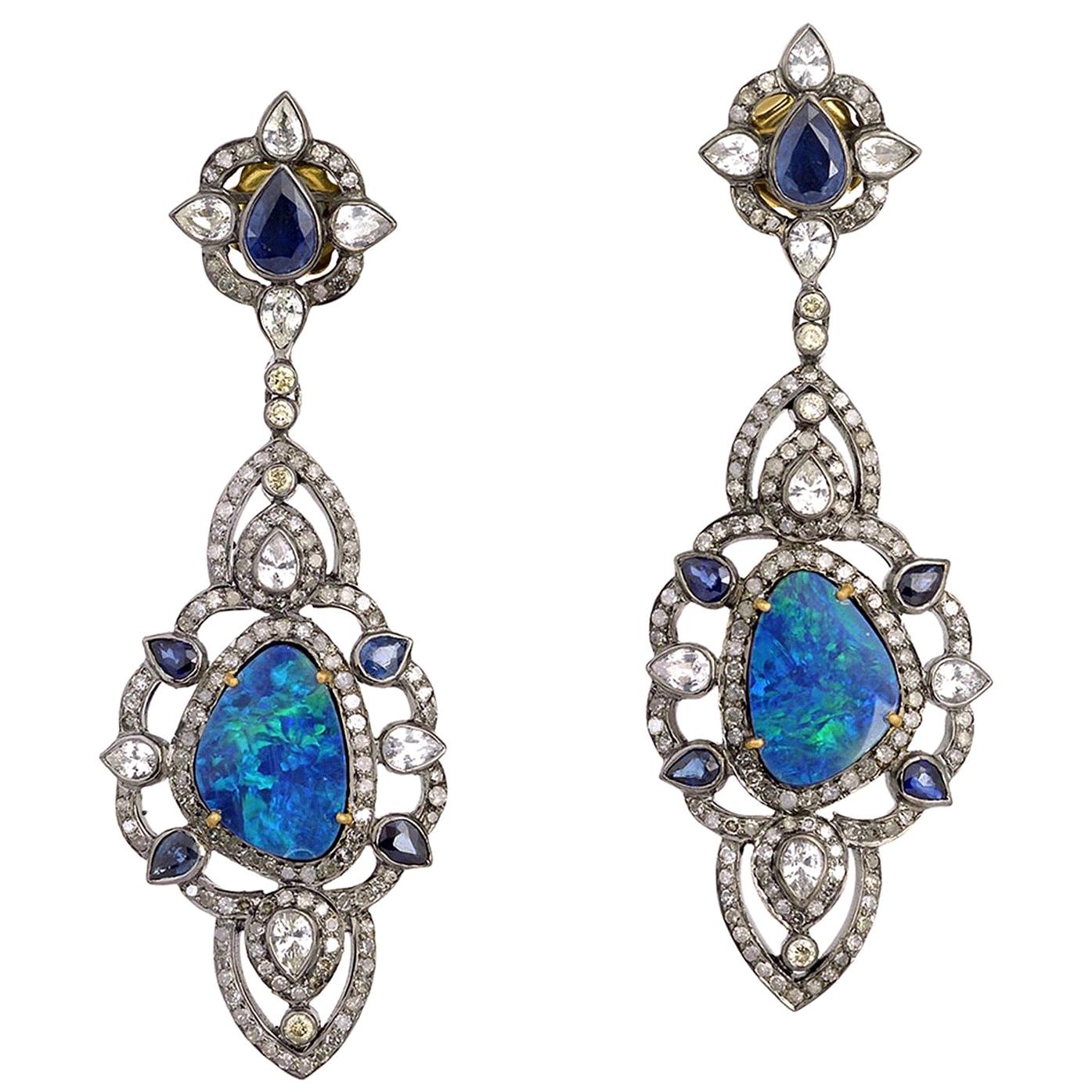 6.75 Carat Opal Diamond Earrings For Sale