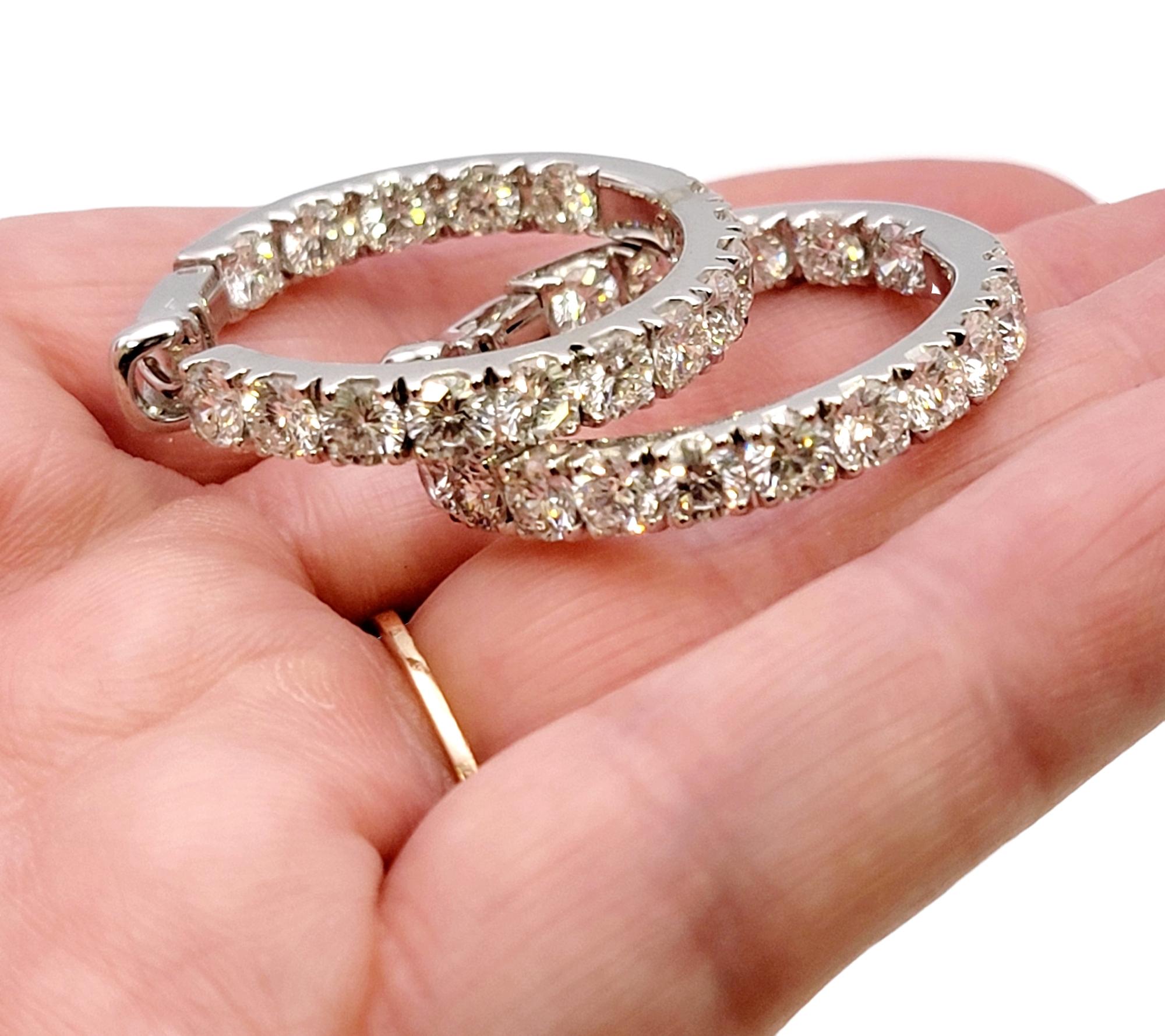 6.75 Carat Round Brilliant Diamond Inside-Out Hinged Hoop Earrings 18 Karat Gold For Sale 9