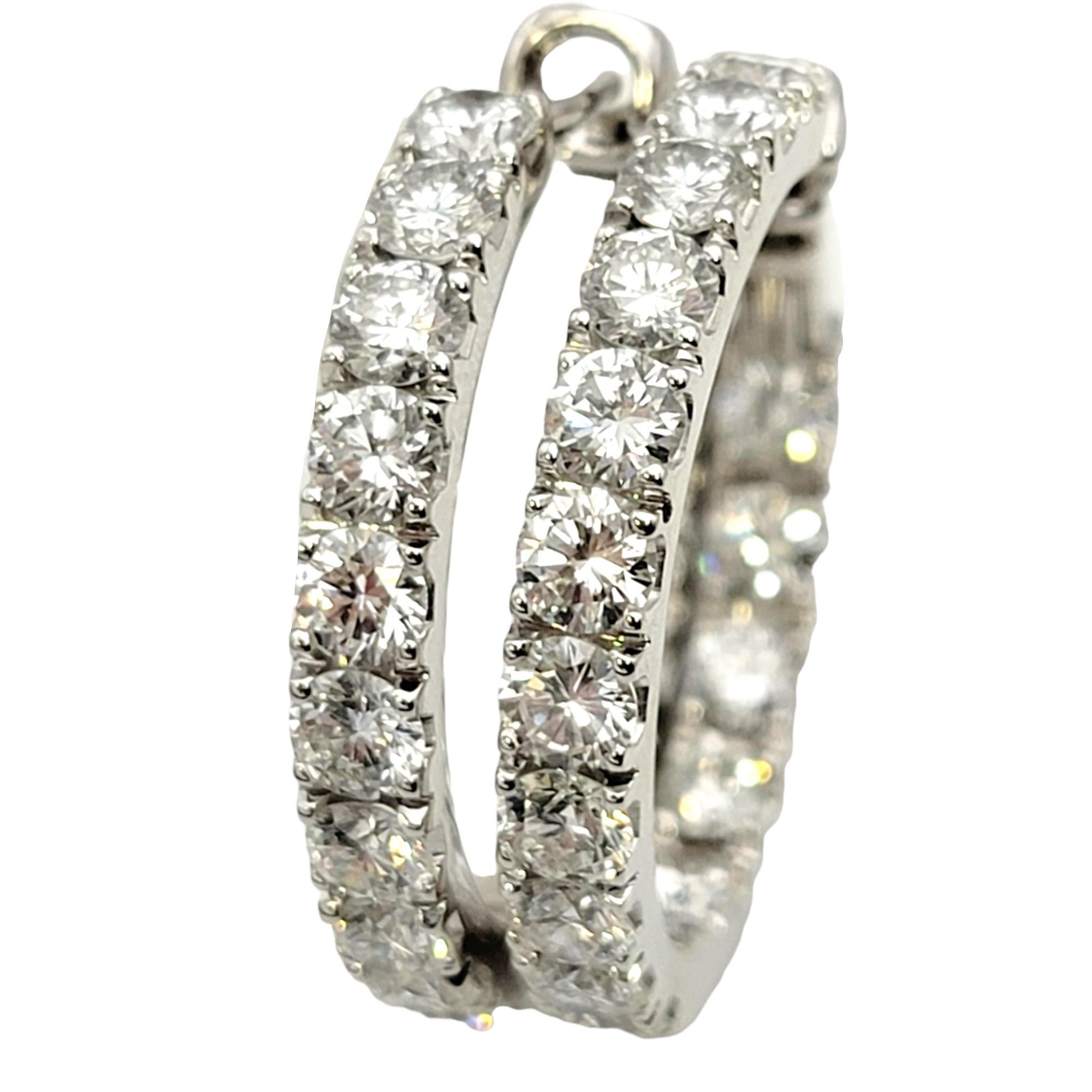 Contemporary 6.75 Carat Round Brilliant Diamond Inside-Out Hinged Hoop Earrings 18 Karat Gold For Sale