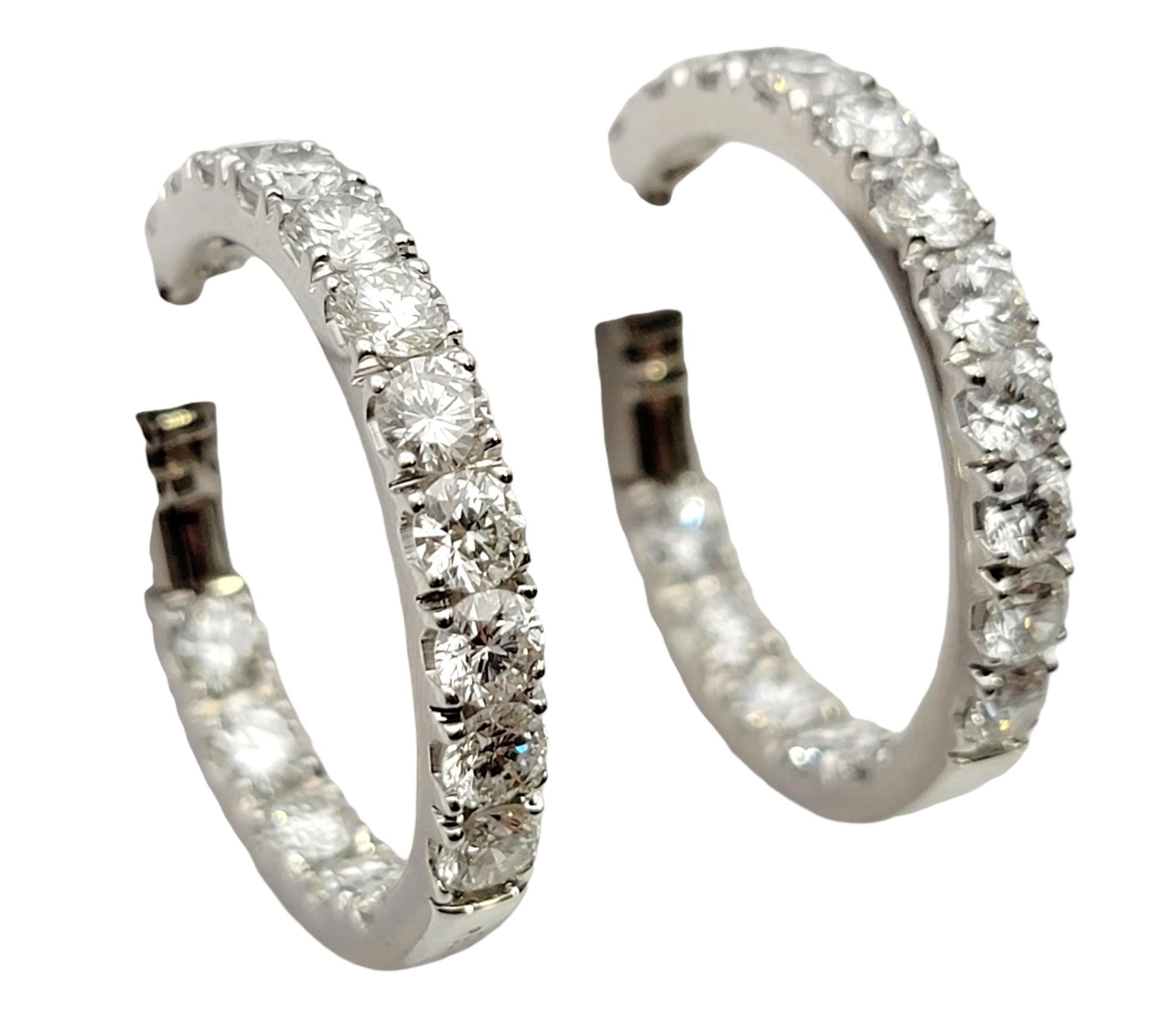Round Cut 6.75 Carat Round Brilliant Diamond Inside-Out Hinged Hoop Earrings 18 Karat Gold For Sale