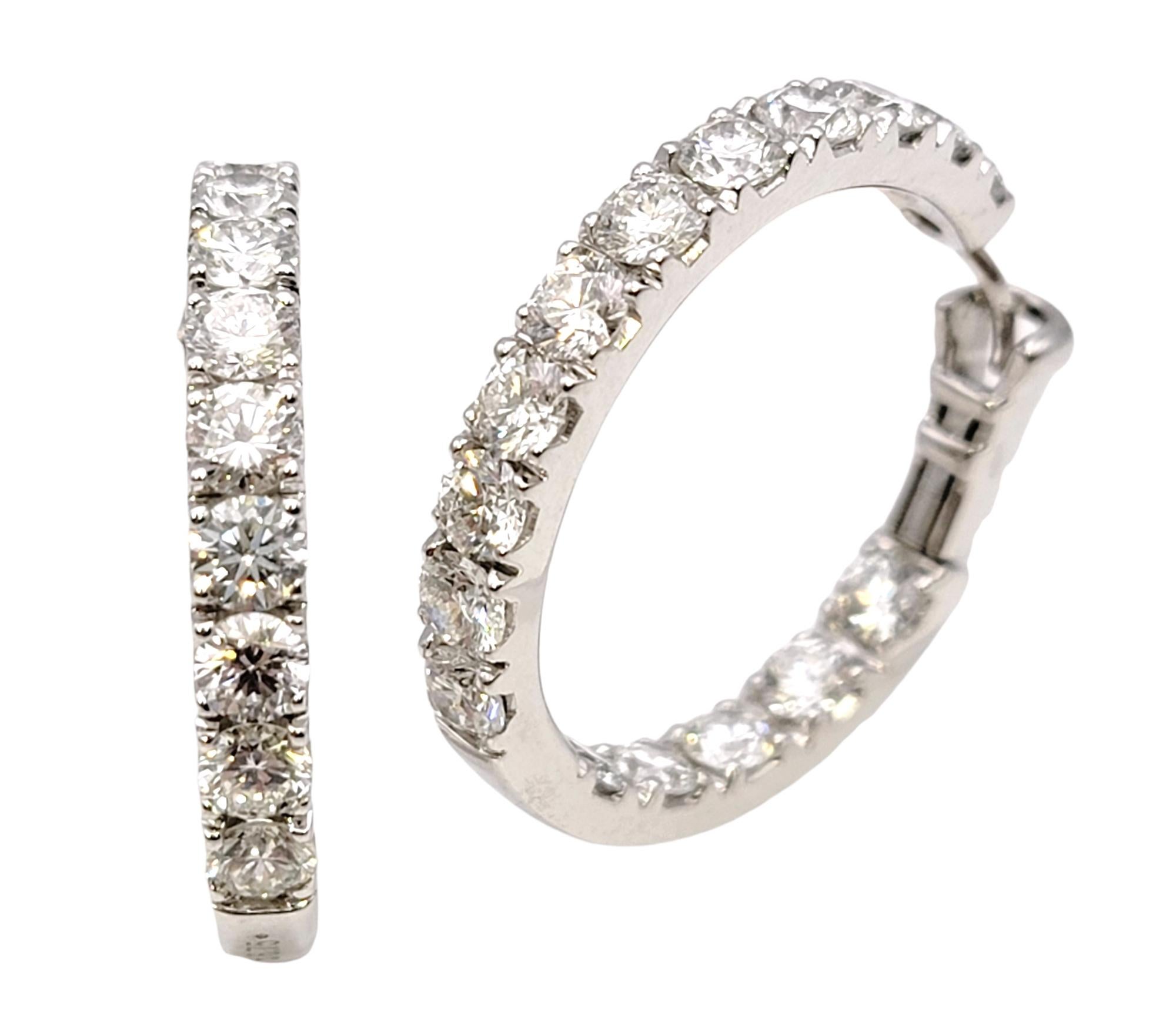 6.75 Carat Round Brilliant Diamond Inside-Out Hinged Hoop Earrings 18 Karat Gold In Excellent Condition For Sale In Scottsdale, AZ