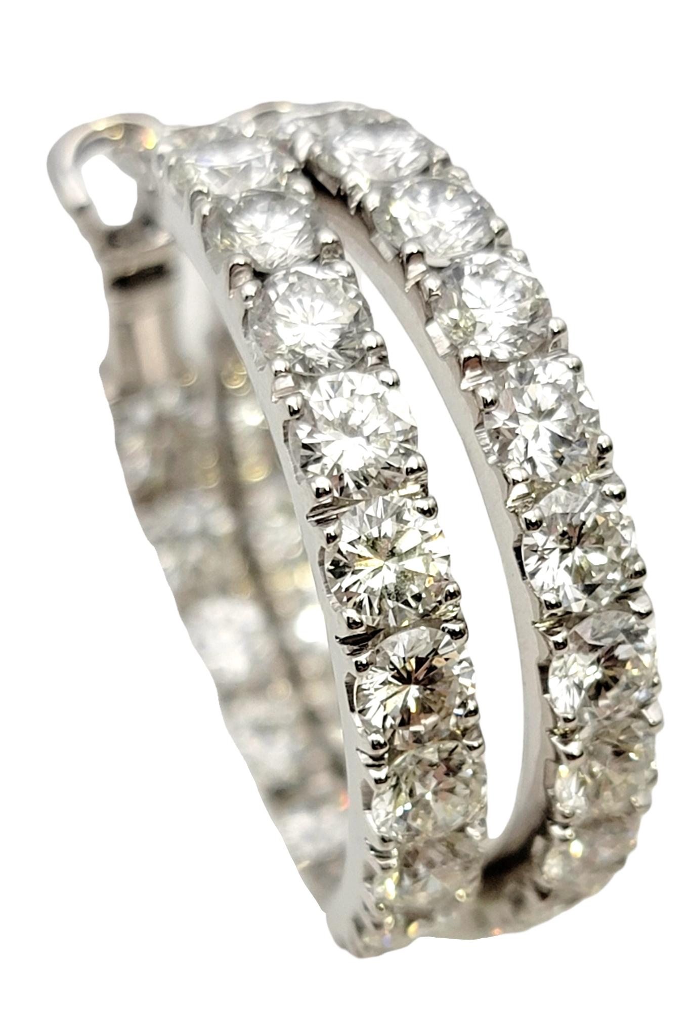 6.75 Carat Round Brilliant Diamond Inside-Out Hinged Hoop Earrings 18 Karat Gold For Sale 1