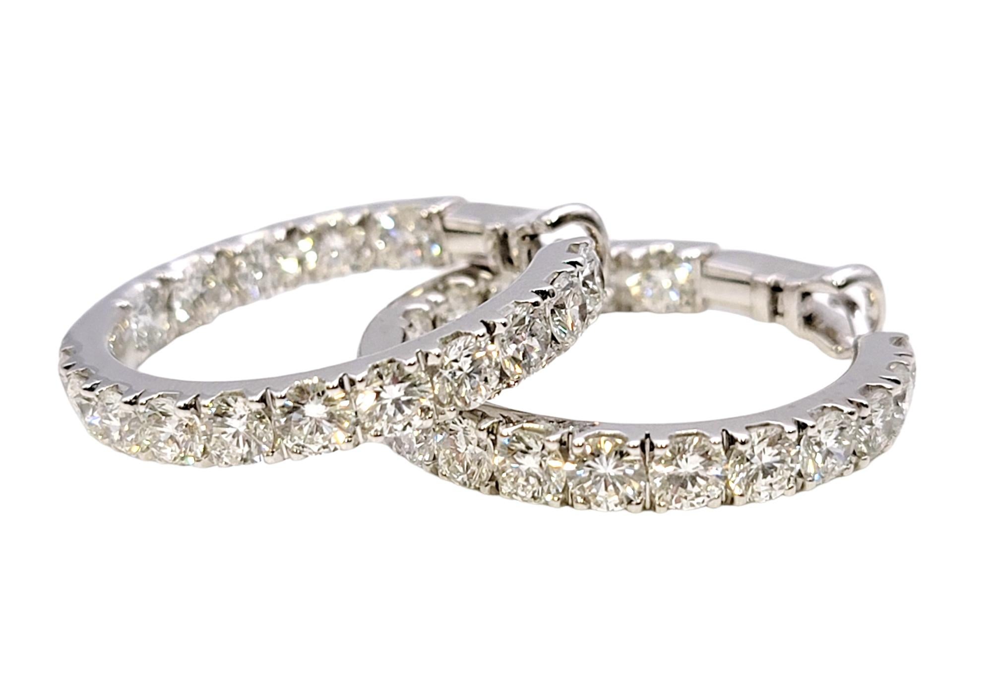 6.75 Carat Round Brilliant Diamond Inside-Out Hinged Hoop Earrings 18 Karat Gold For Sale 3
