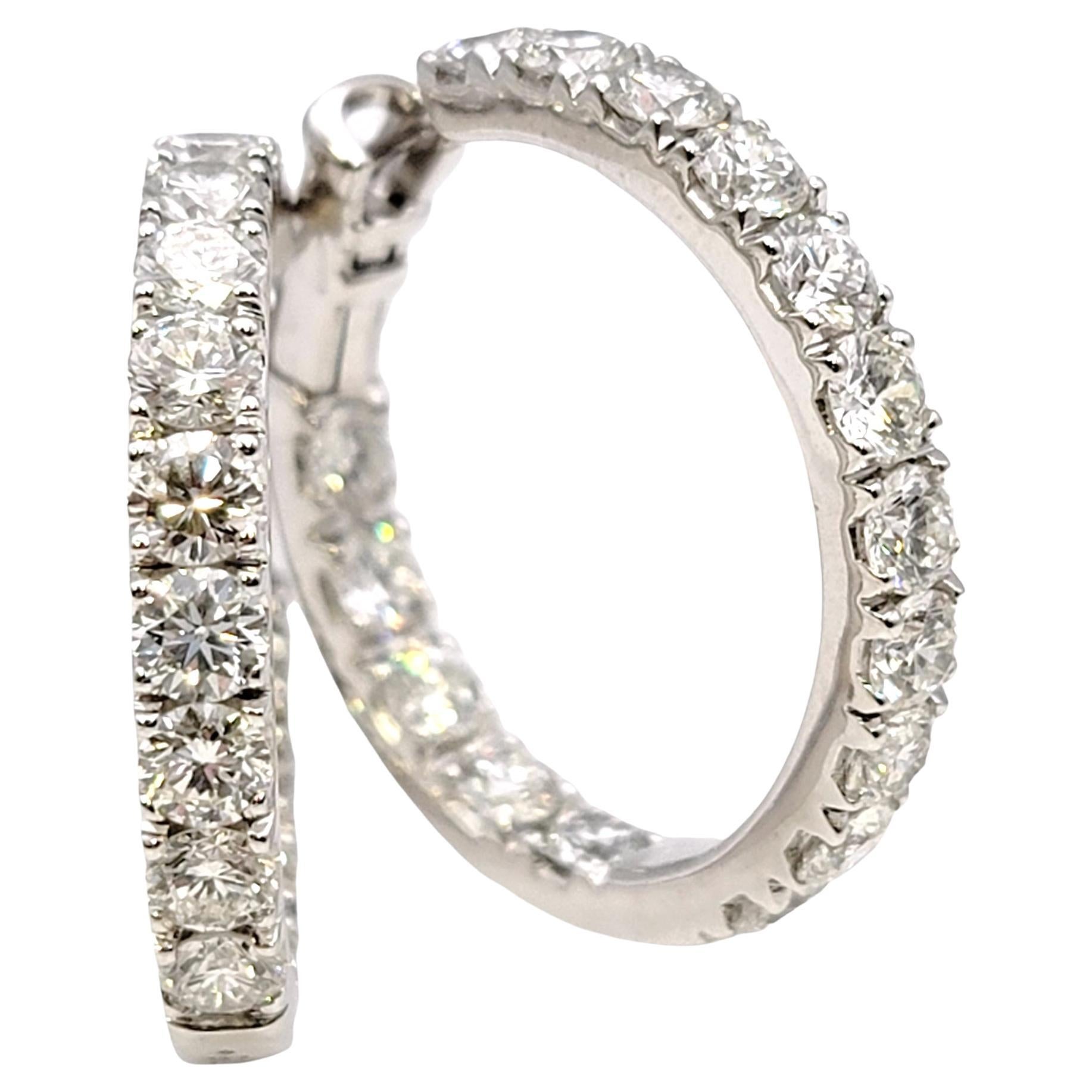 6.75 Carat Round Brilliant Diamond Inside-Out Hinged Hoop Earrings 18 Karat Gold For Sale
