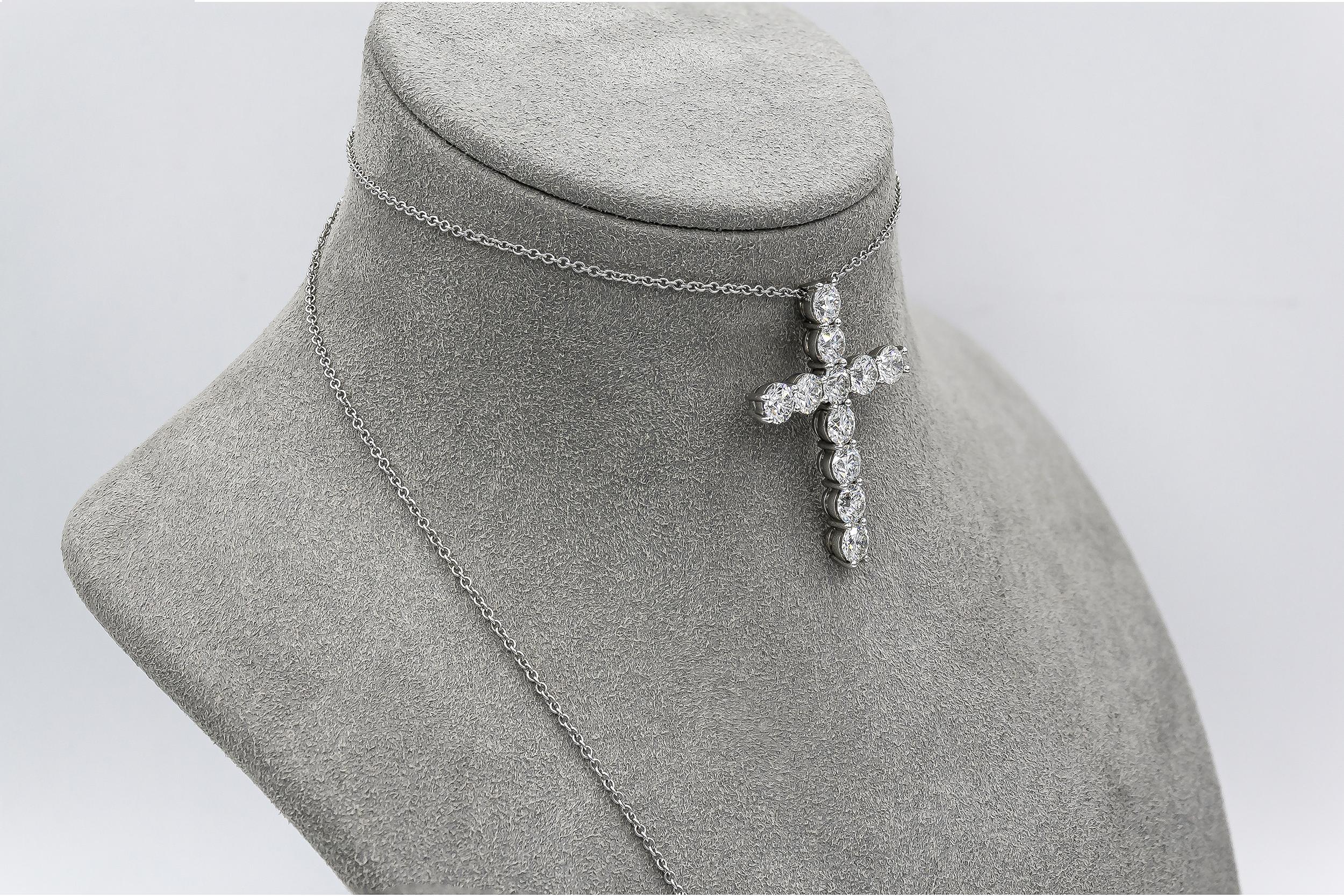 Contemporary Roman Malakov 6.75 Carat Round Diamond Cross Pendant Necklace For Sale