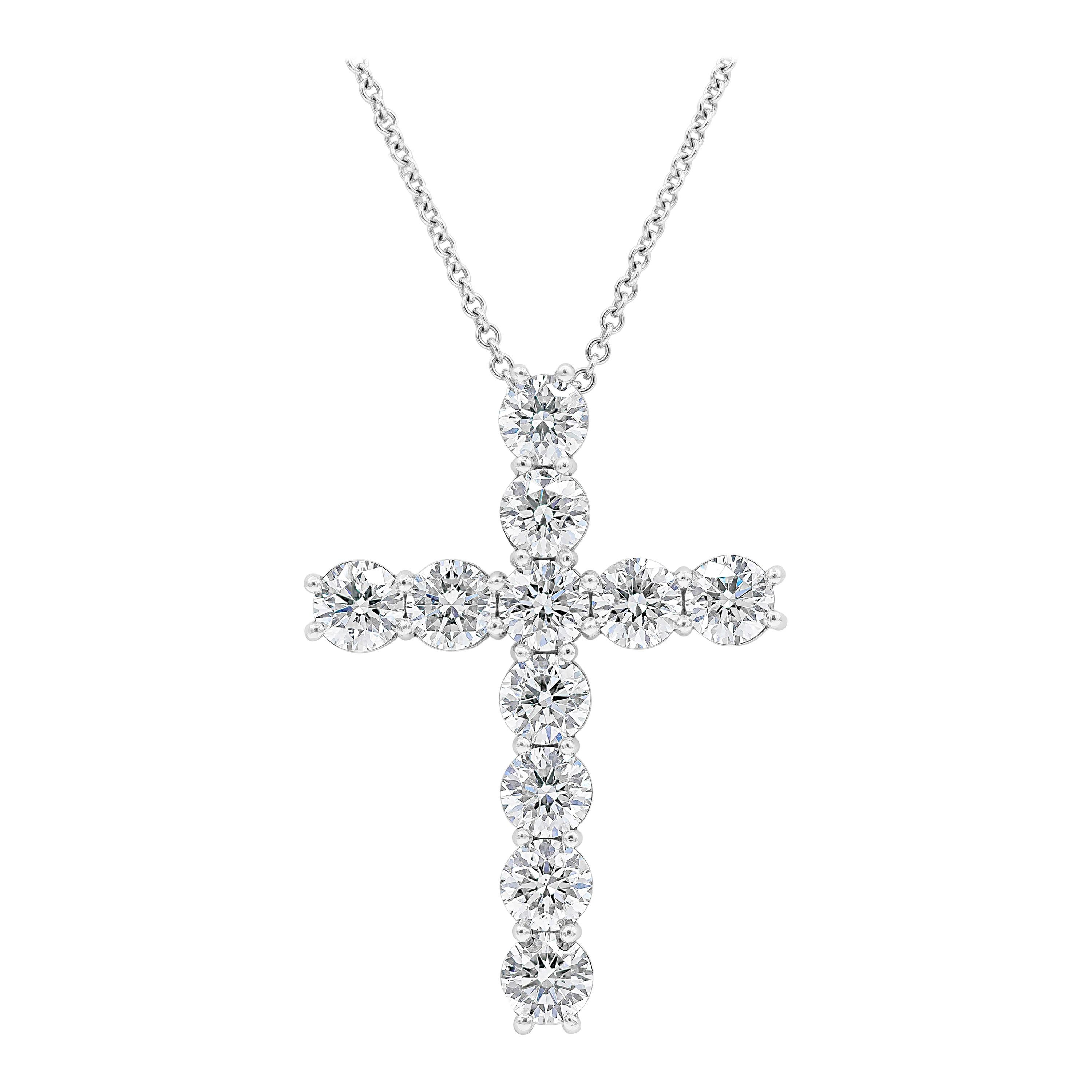 Roman Malakov 6.75 Carat Round Diamond Cross Pendant Necklace For Sale